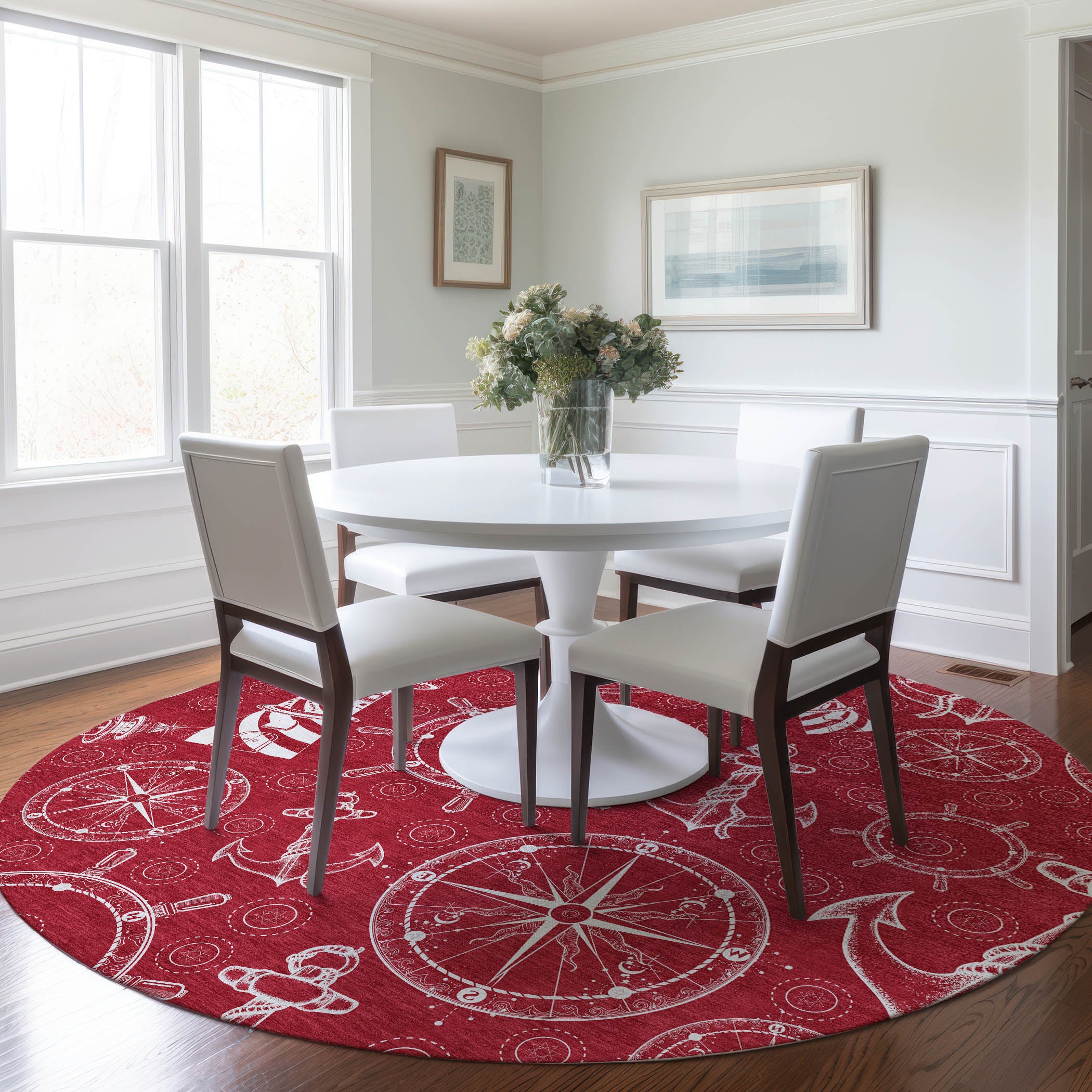 Baku Machine Washable Coastal Red Rug 8' x 8' #shape_Round