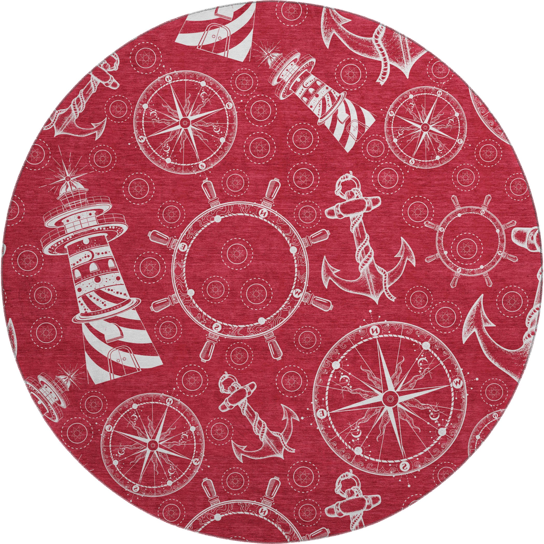 Baku Machine Washable Coastal Red Rug 8' x 8' #shape_Round