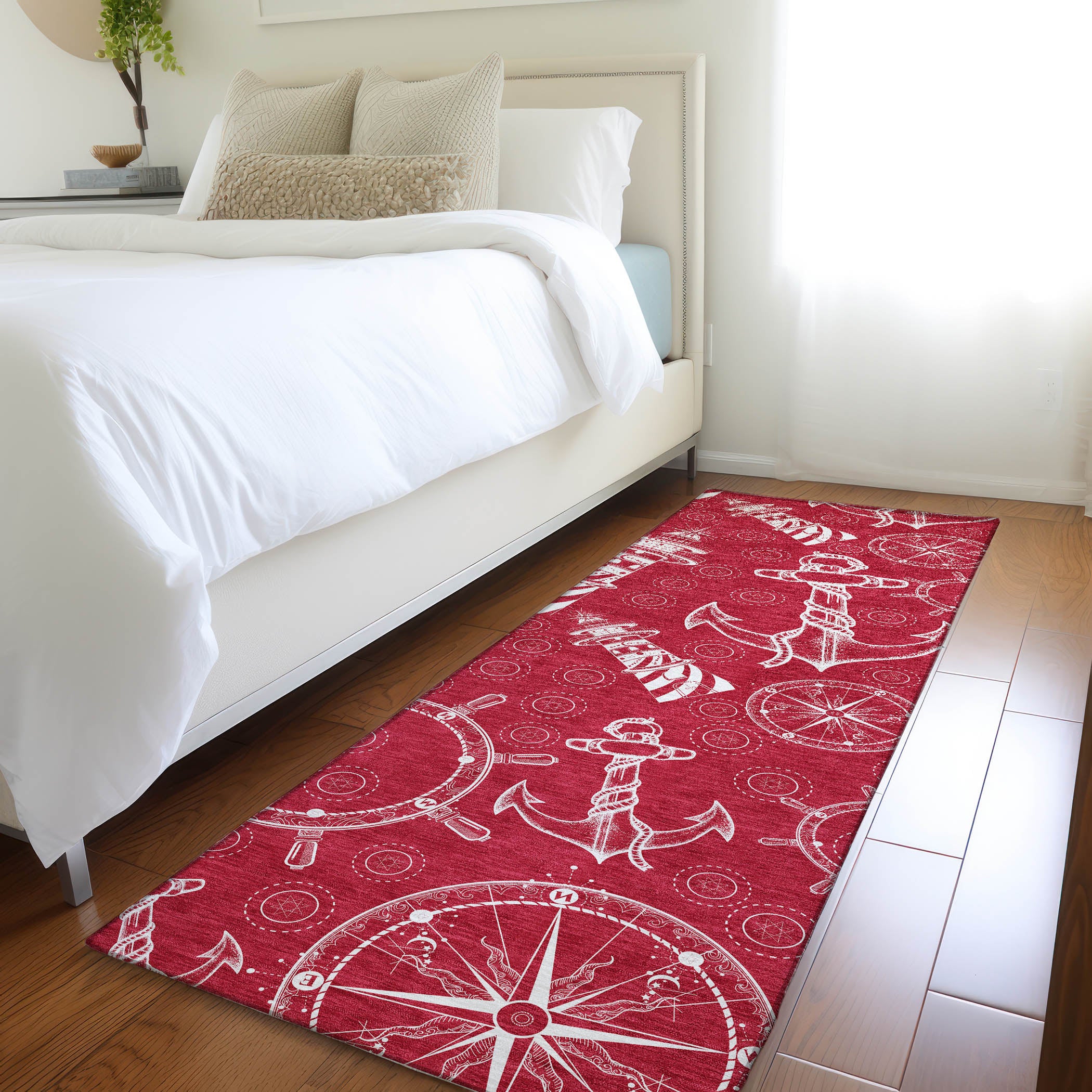Baku Machine Washable Coastal Red Rug 2'3" x 7'6" #shape_Runner