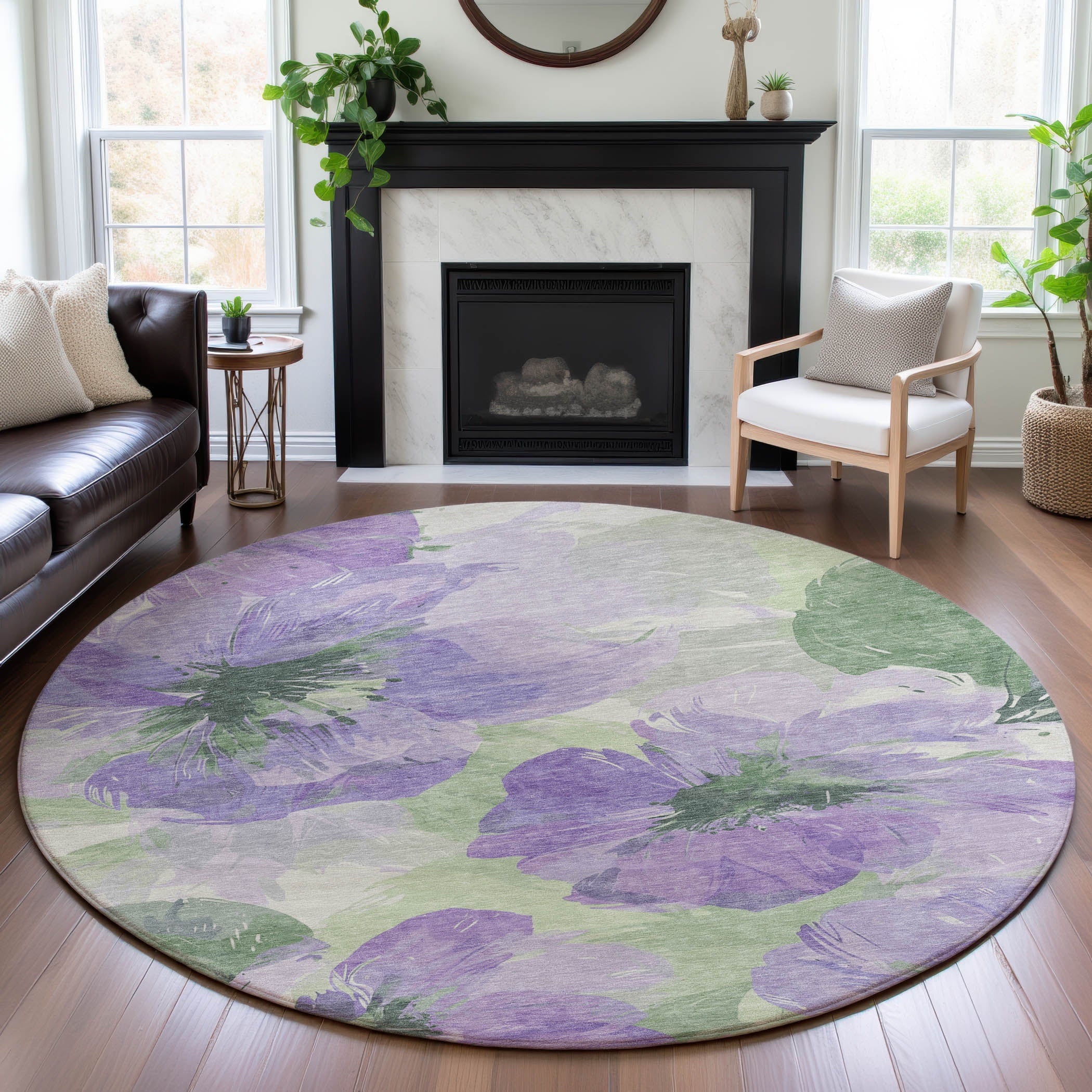 Split Machine Washable Transitional Lavender Purple Rug 8' x 8' #shape_Round