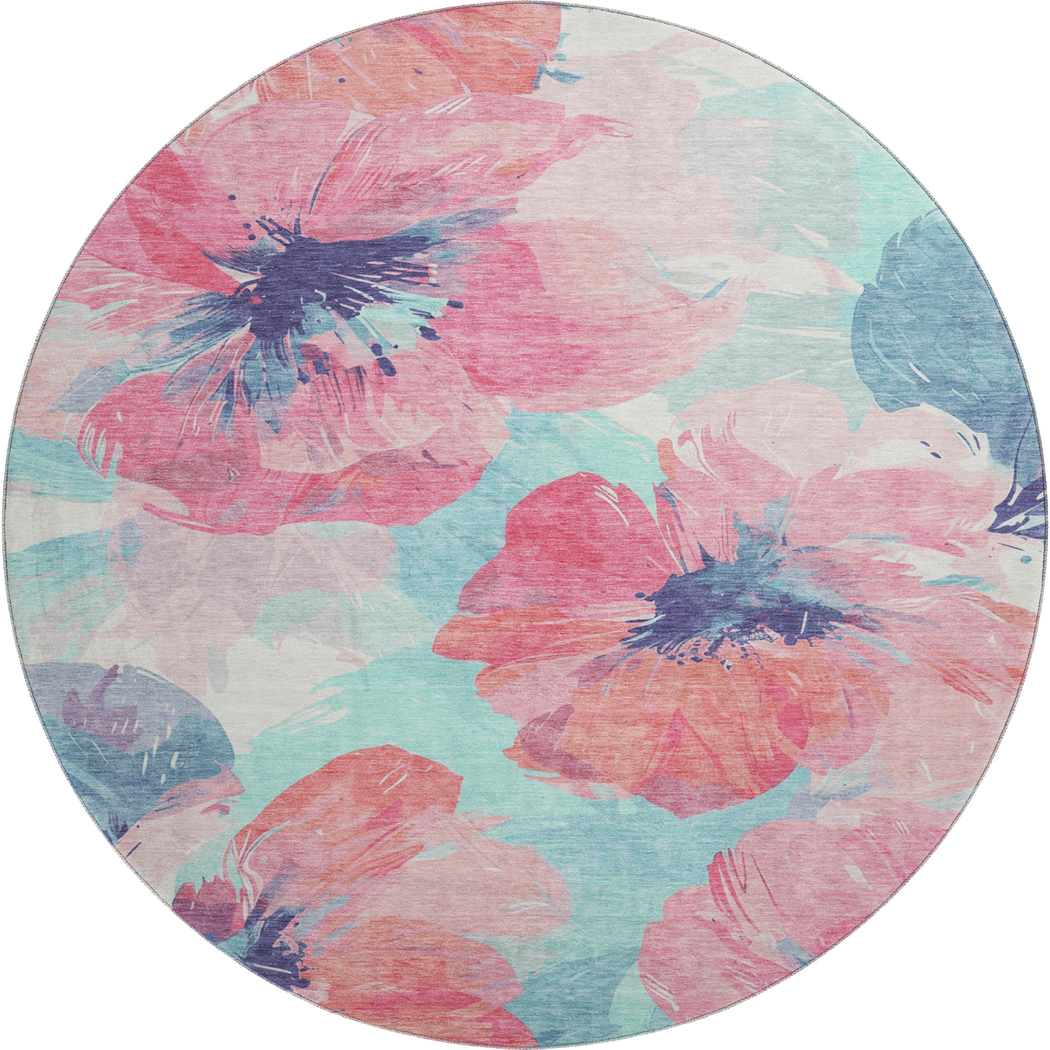 Split Machine Washable Transitional Pink Rug 8' x 8' #shape_Round