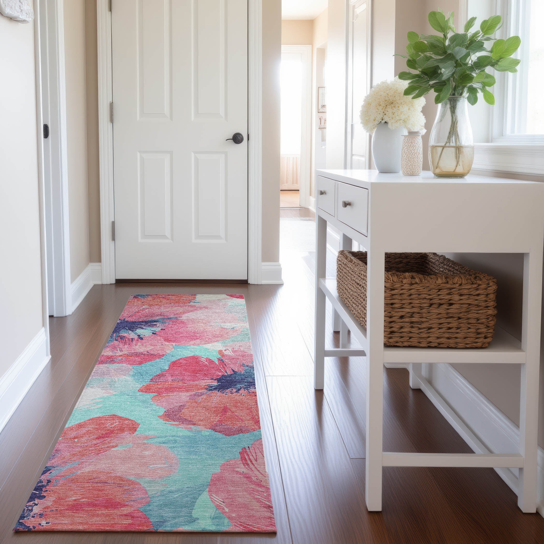 Split Machine Washable Transitional Pink Rug 2'3" x 7'6" #shape_Runner
