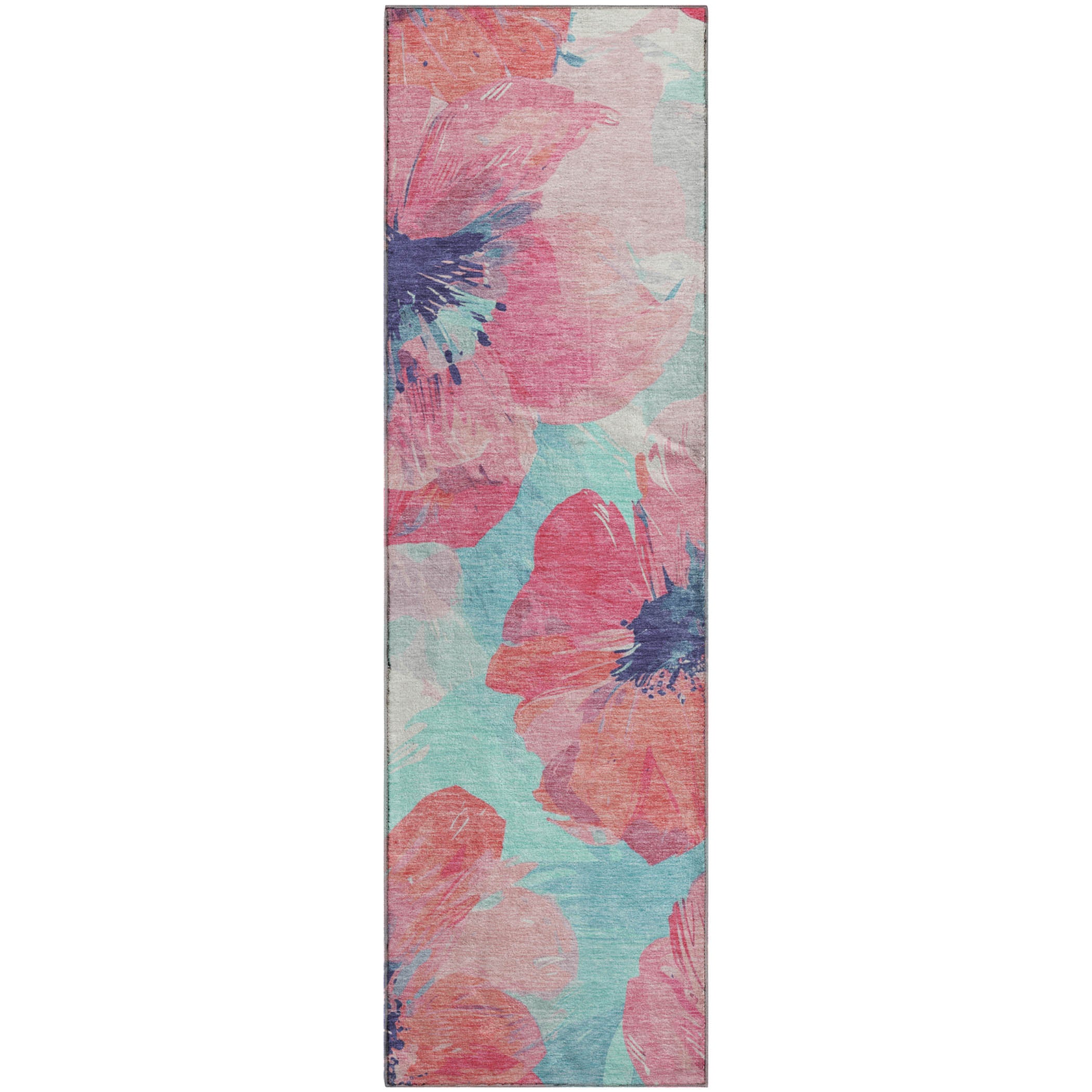 Split Machine Washable Transitional Pink Rug 2'3" x 7'6" #shape_Runner