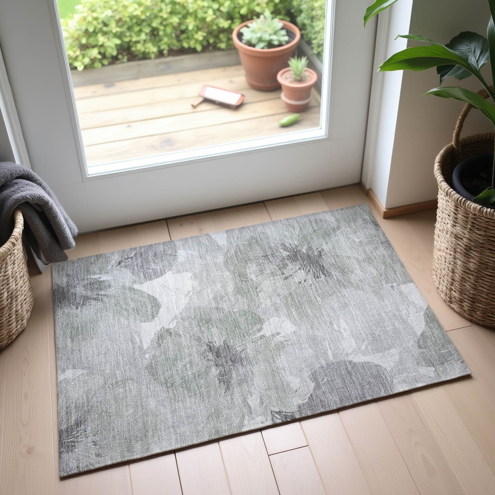 Split Machine Washable Transitional Putty Ivory Rug 1'8" x 2'6" #shape_Rectangle