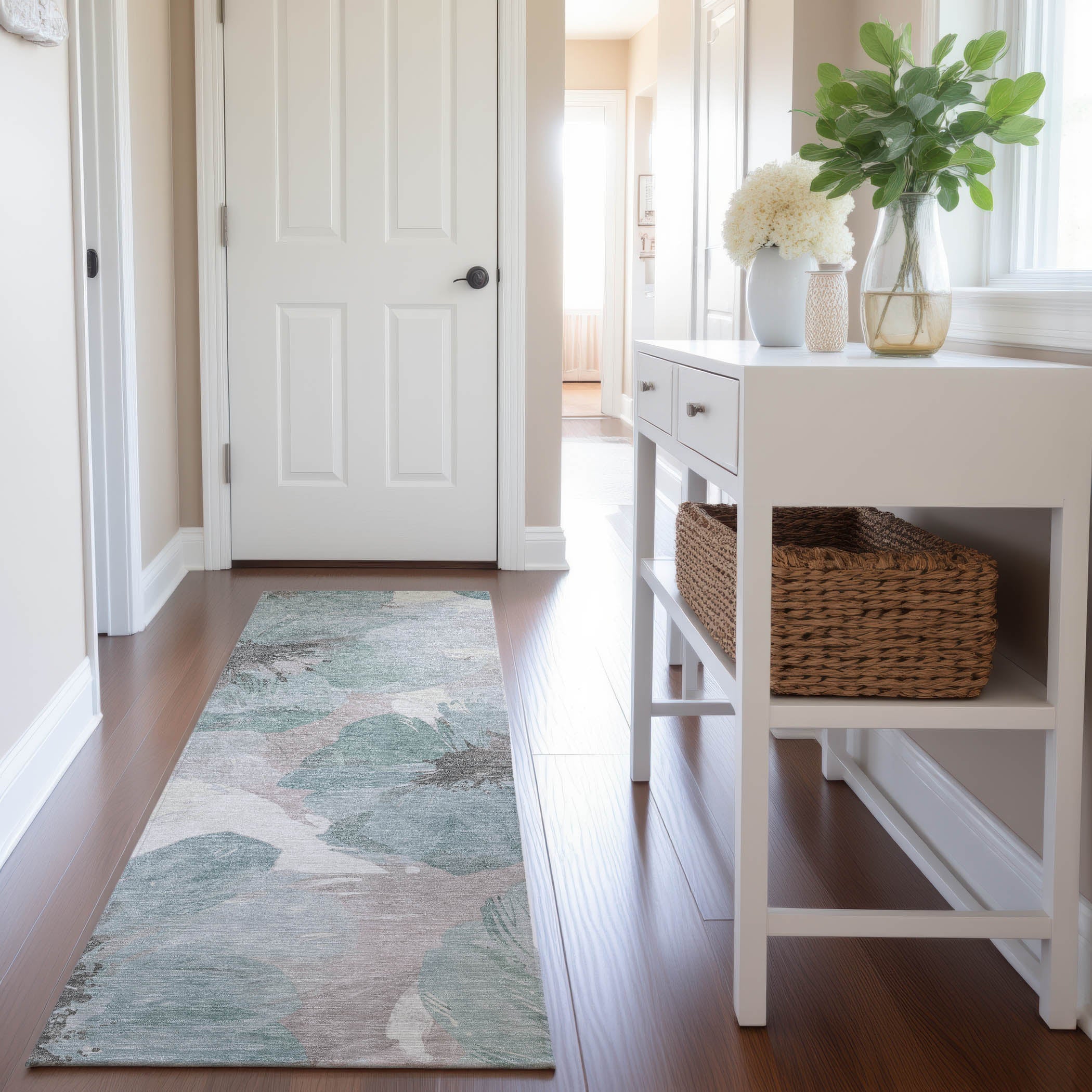 Split Machine Washable Transitional Seafoam Blue Rug 2'3" x 7'6" #shape_Runner
