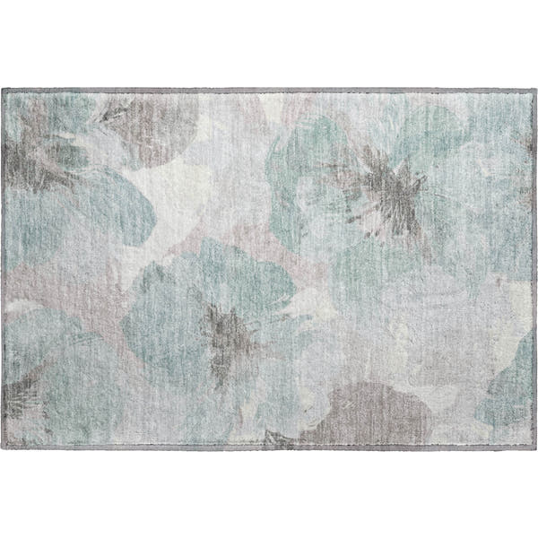 Split Machine Washable Transitional Seafoam Blue Rug 1'8" x 2'6"