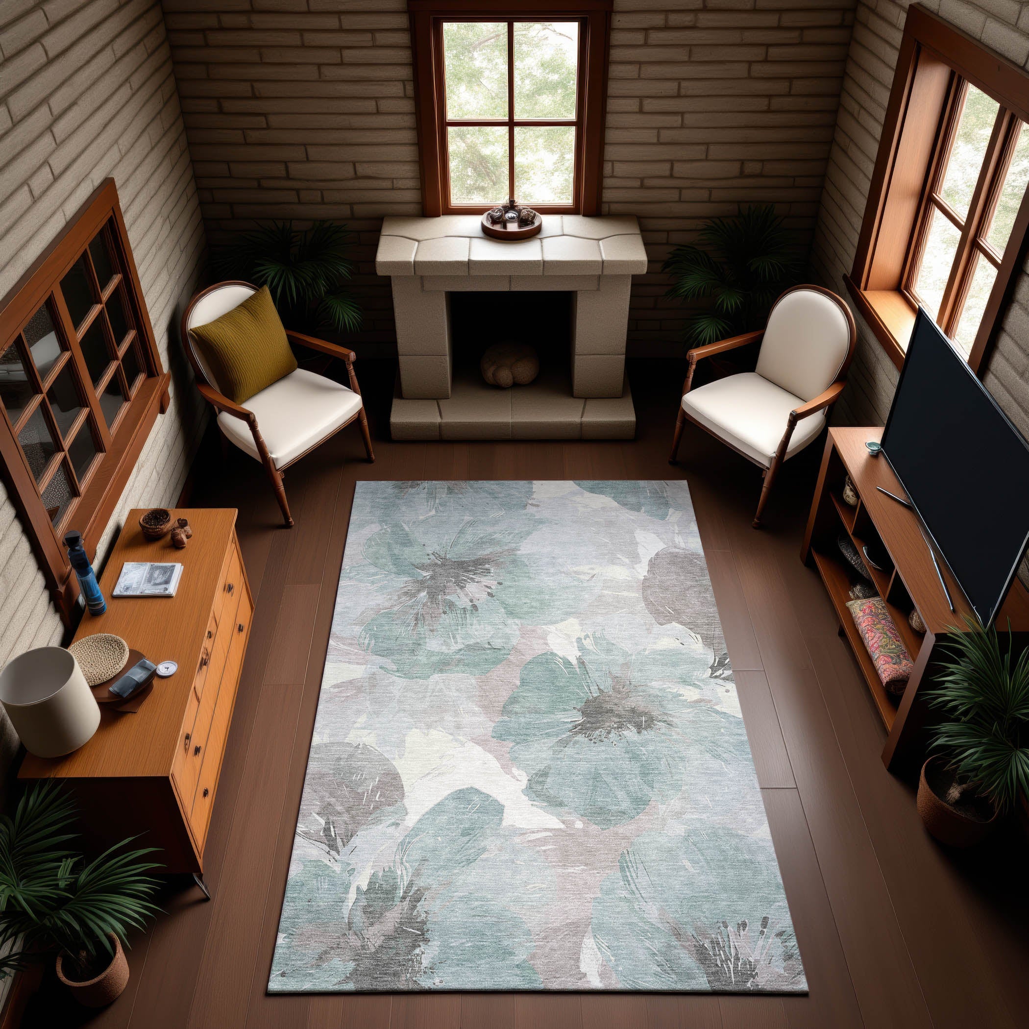 Split Machine Washable Transitional Seafoam Blue Rug 2'6" x 3'10" #shape_Rectangle