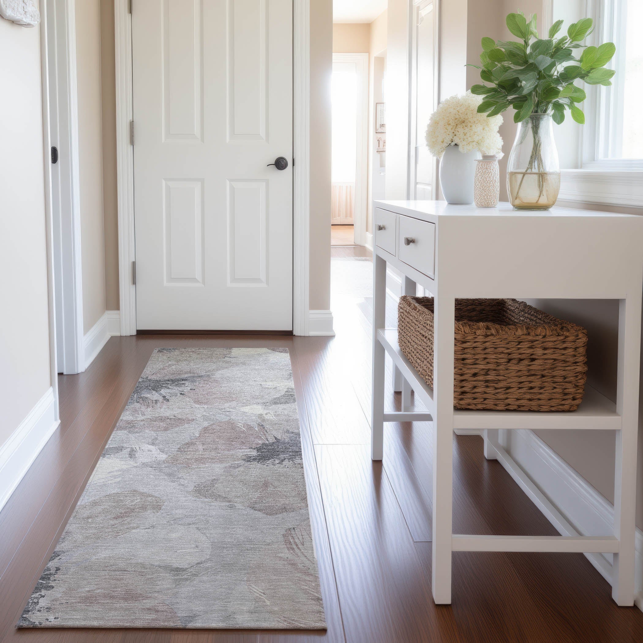 Split Machine Washable Transitional Taupe Brown Rug 2'3" x 7'6" #shape_Runner