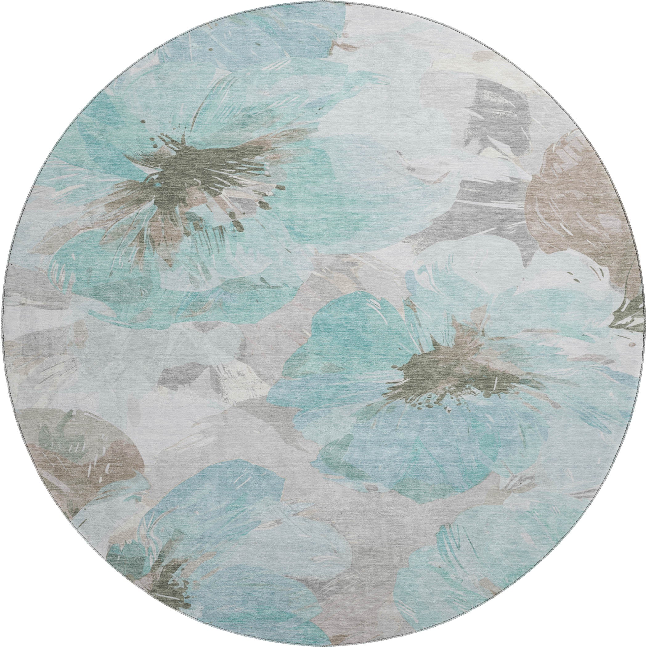 Split Machine Washable Transitional Teal Rug 8' x 8' #shape_Round