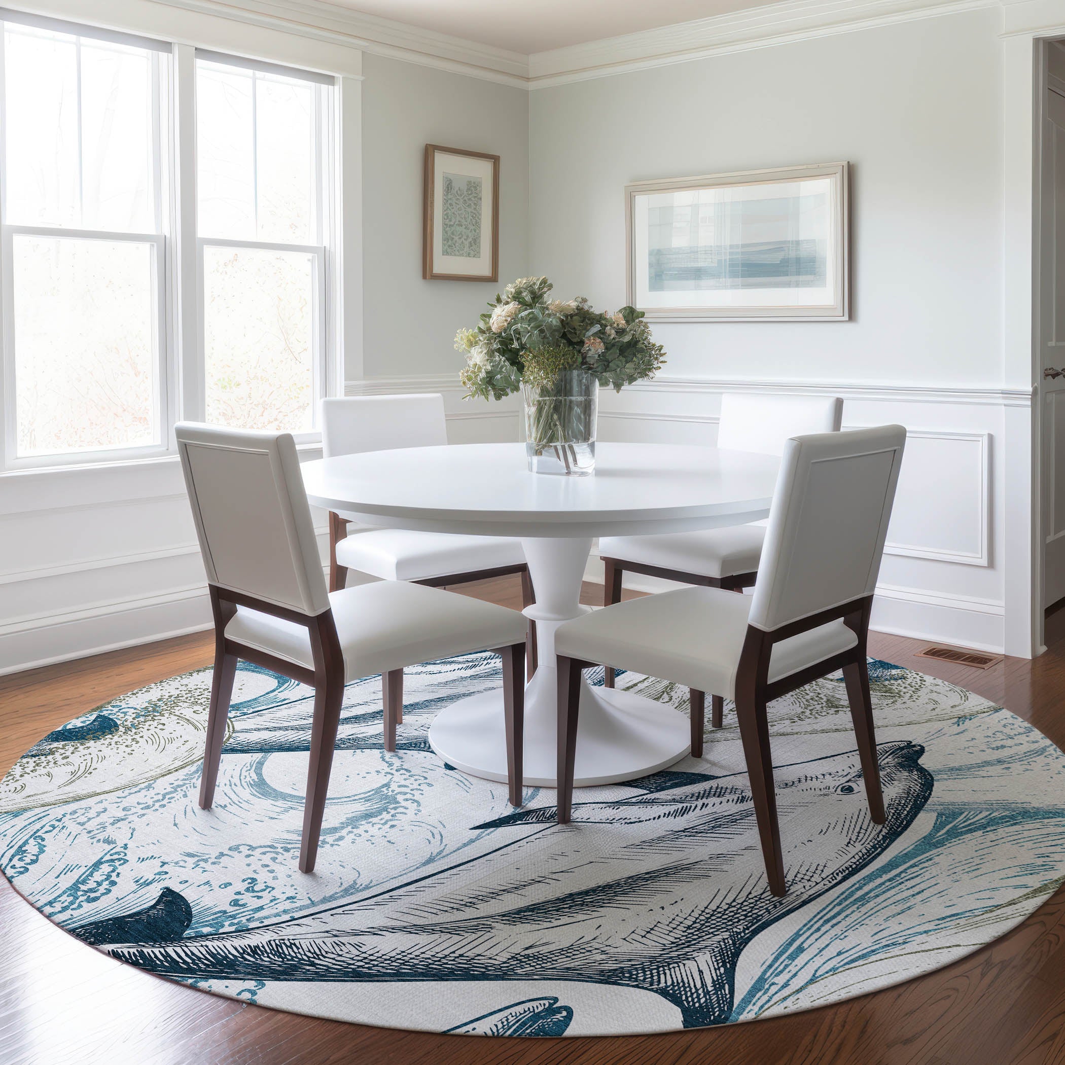 Rome Machine Washable Coastal Ivory Rug 8' x 8' #shape_Round