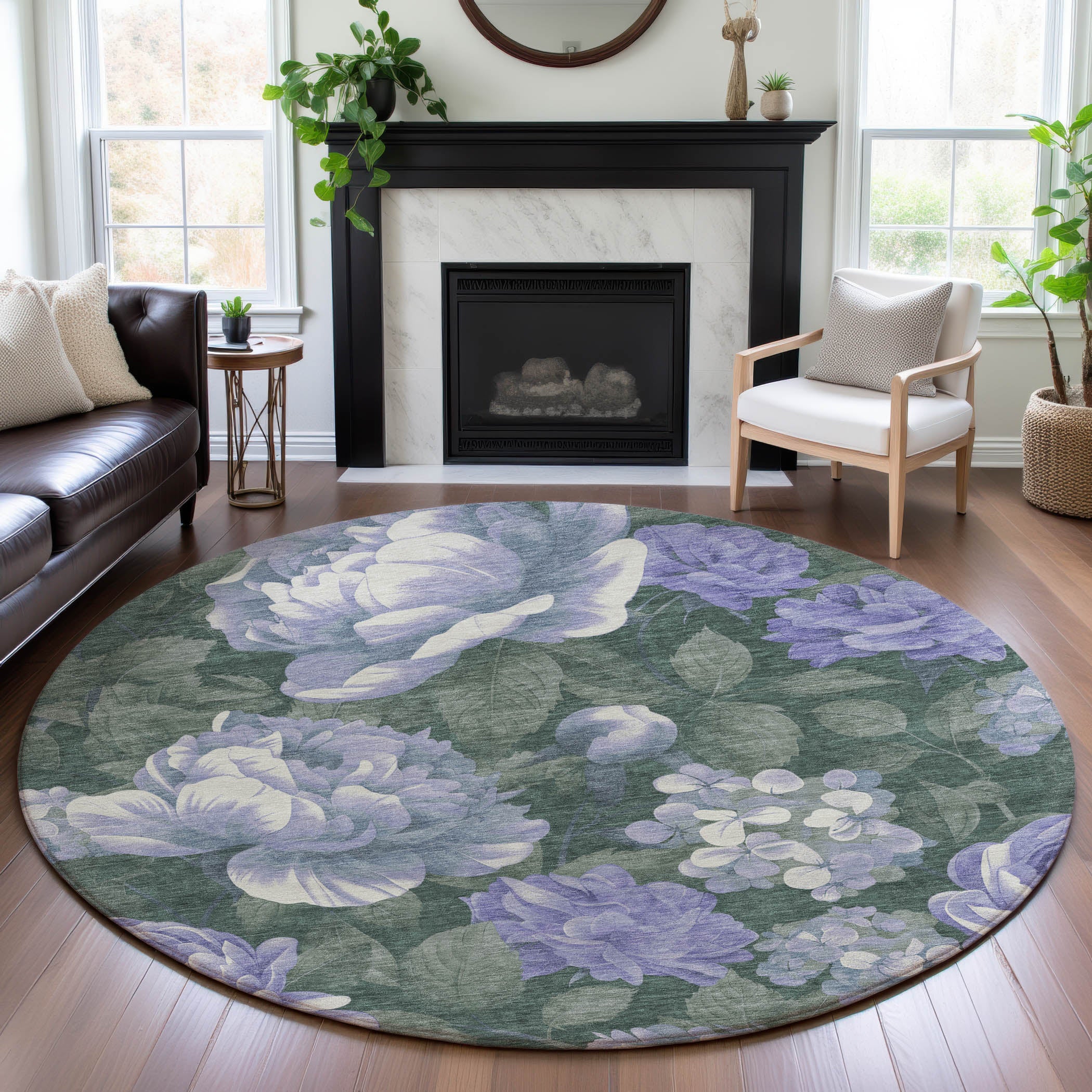 Oslo Machine Washable Transitional Lavender Purple Rug 8' x 8' #shape_Round