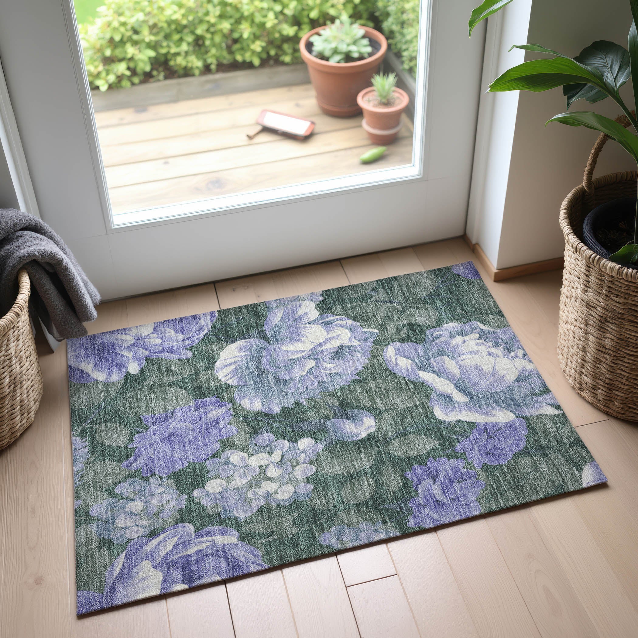 Oslo Machine Washable Transitional Lavender Purple Rug 1'8" x 2'6" #shape_Rectangle