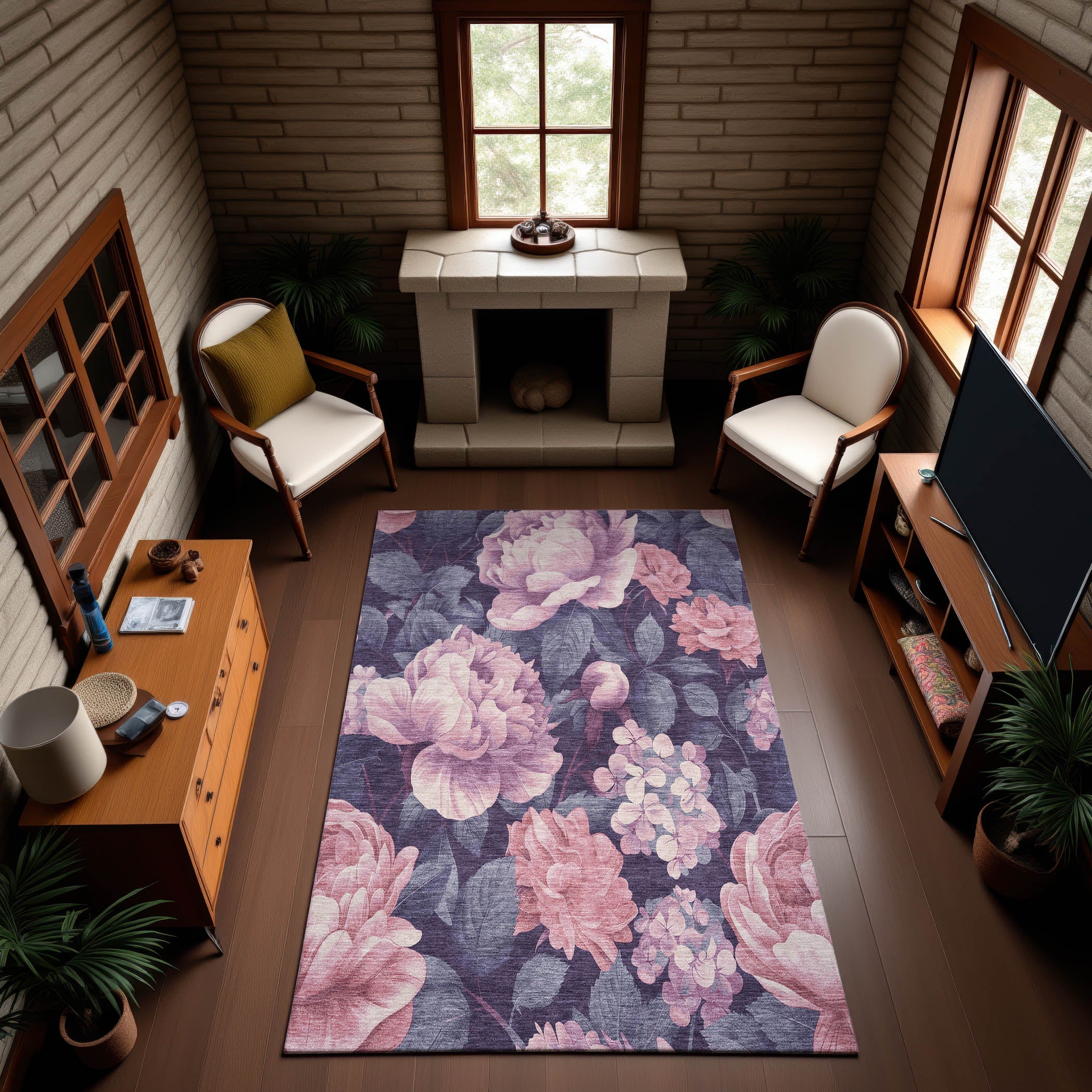 Oslo Machine Washable Transitional Pink Rug 2'6" x 3'10" #shape_Rectangle