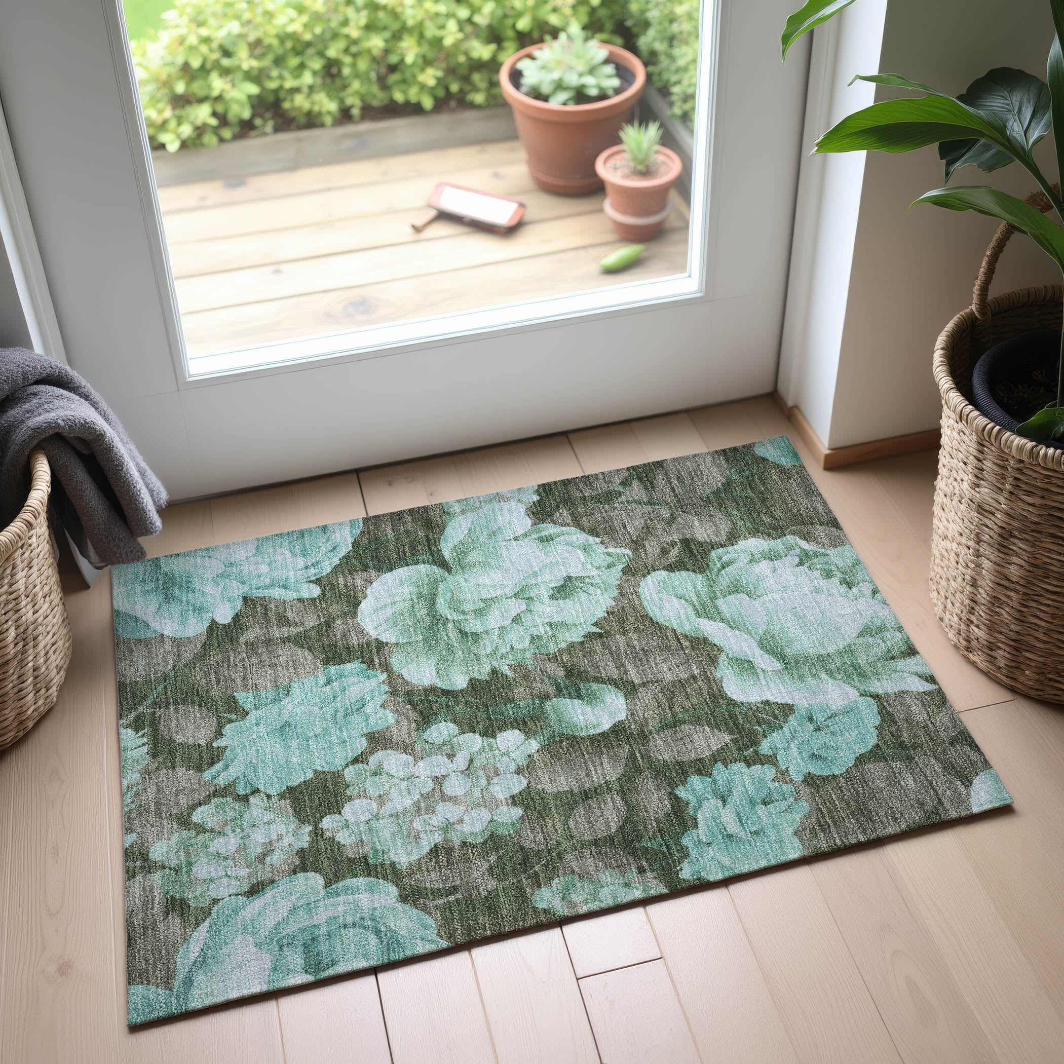 Oslo Machine Washable Transitional Seafoam Blue Rug 1'8" x 2'6" #shape_Rectangle