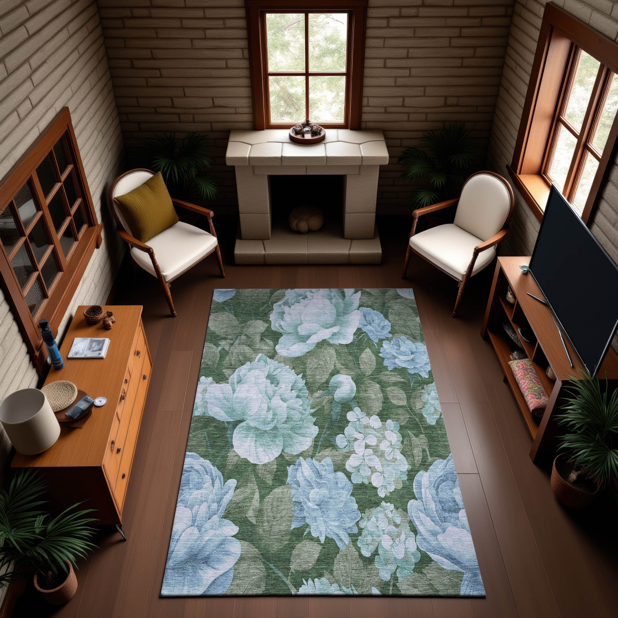 Oslo Machine Washable Transitional Sky Blue Rug 2'6" x 3'10" #shape_Rectangle