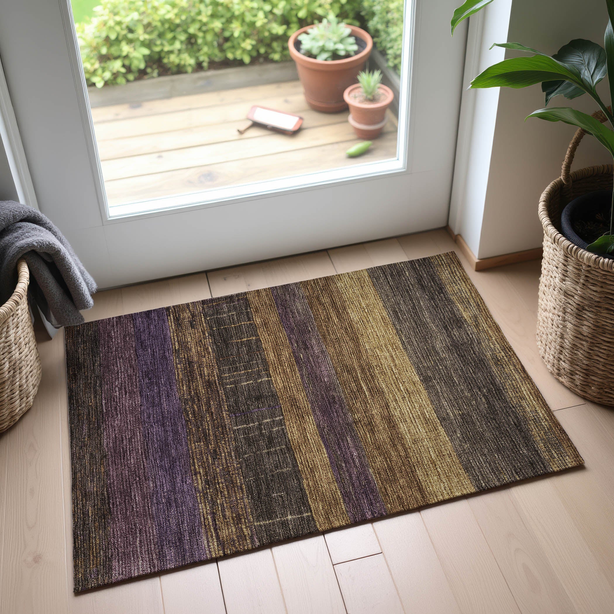 Baku Machine Washable Transitional Brown Rug 1'8" x 2'6" #shape_Rectangle