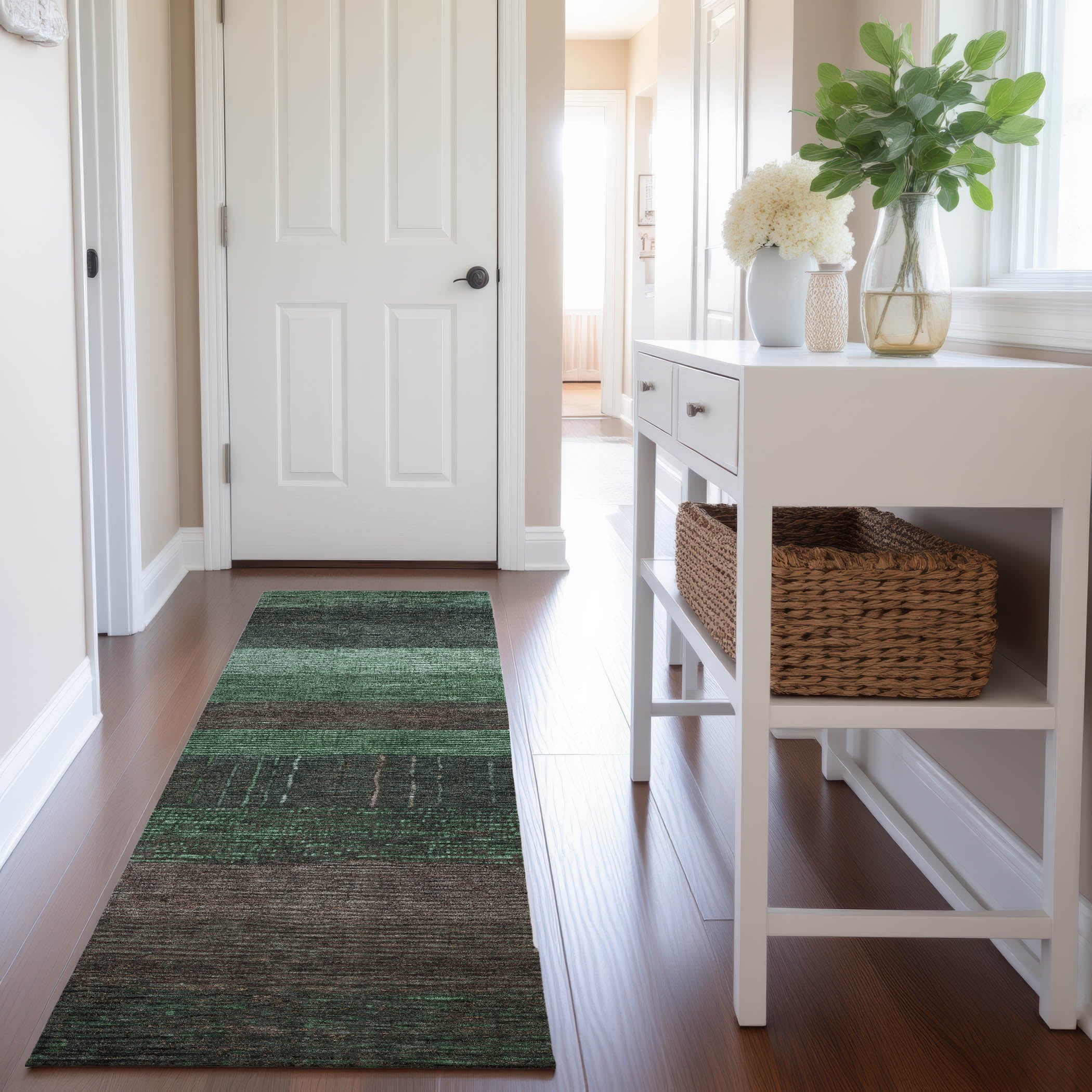 Baku Machine Washable Transitional Green Rug 2'3" x 7'6" #shape_Runner