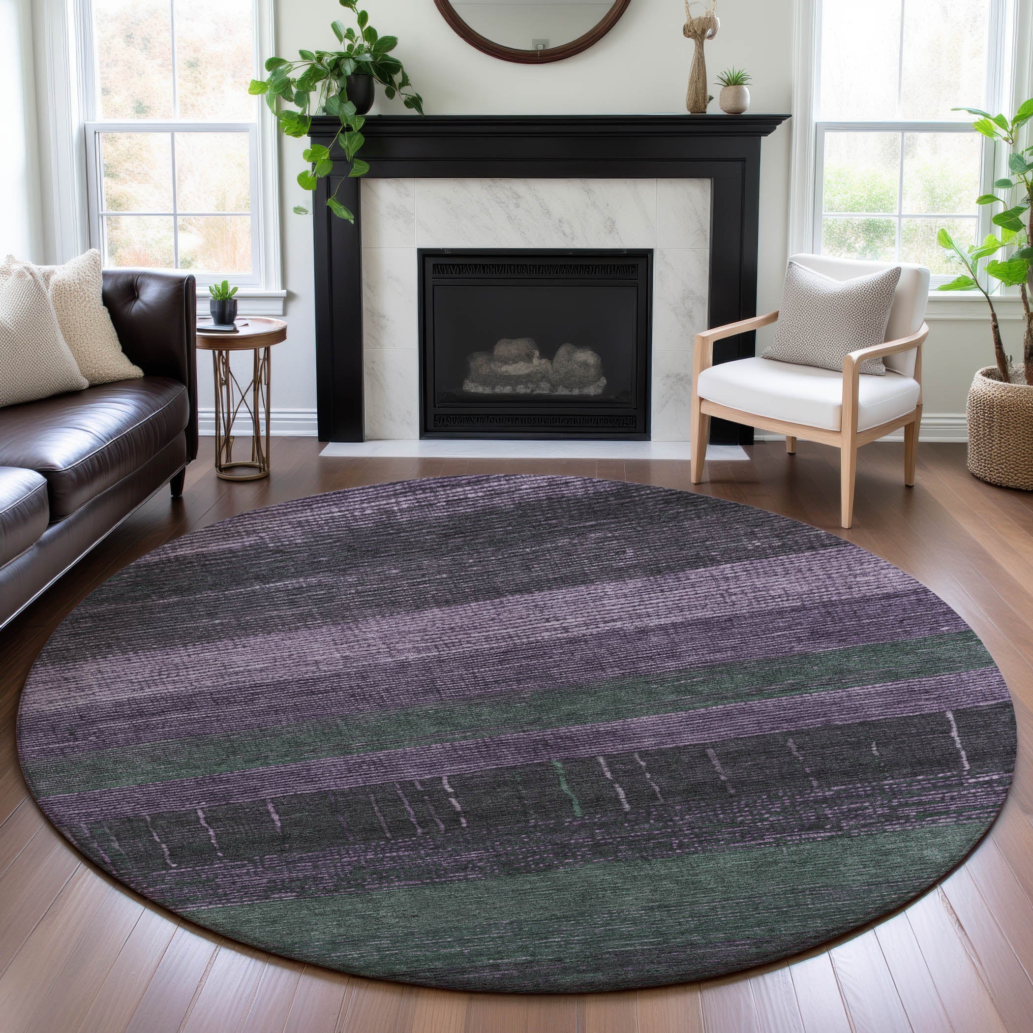 Baku Machine Washable Transitional Purple Rug 8' x 8' #shape_Round