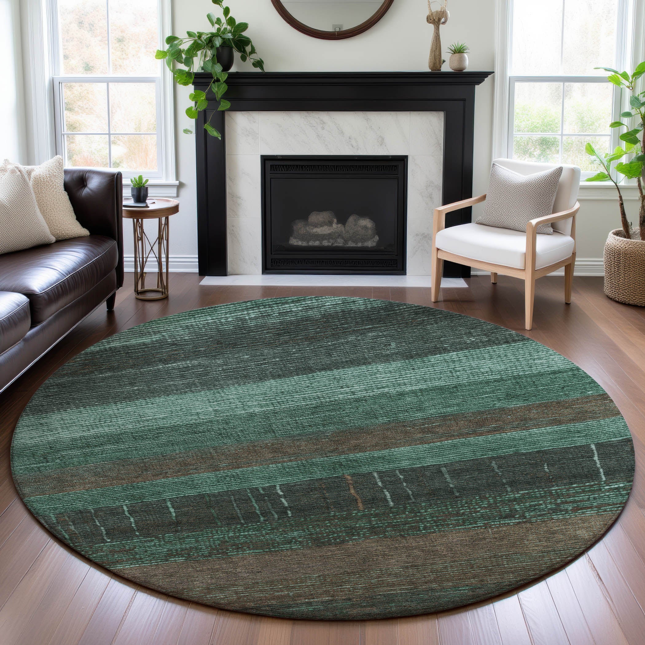 Baku Machine Washable Transitional Teal Rug 8' x 8' #shape_Round