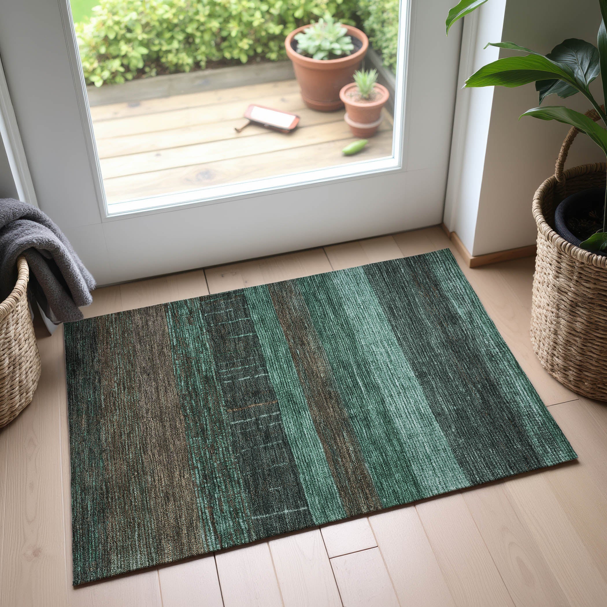 Baku Machine Washable Transitional Teal Rug 1'8" x 2'6" #shape_Rectangle