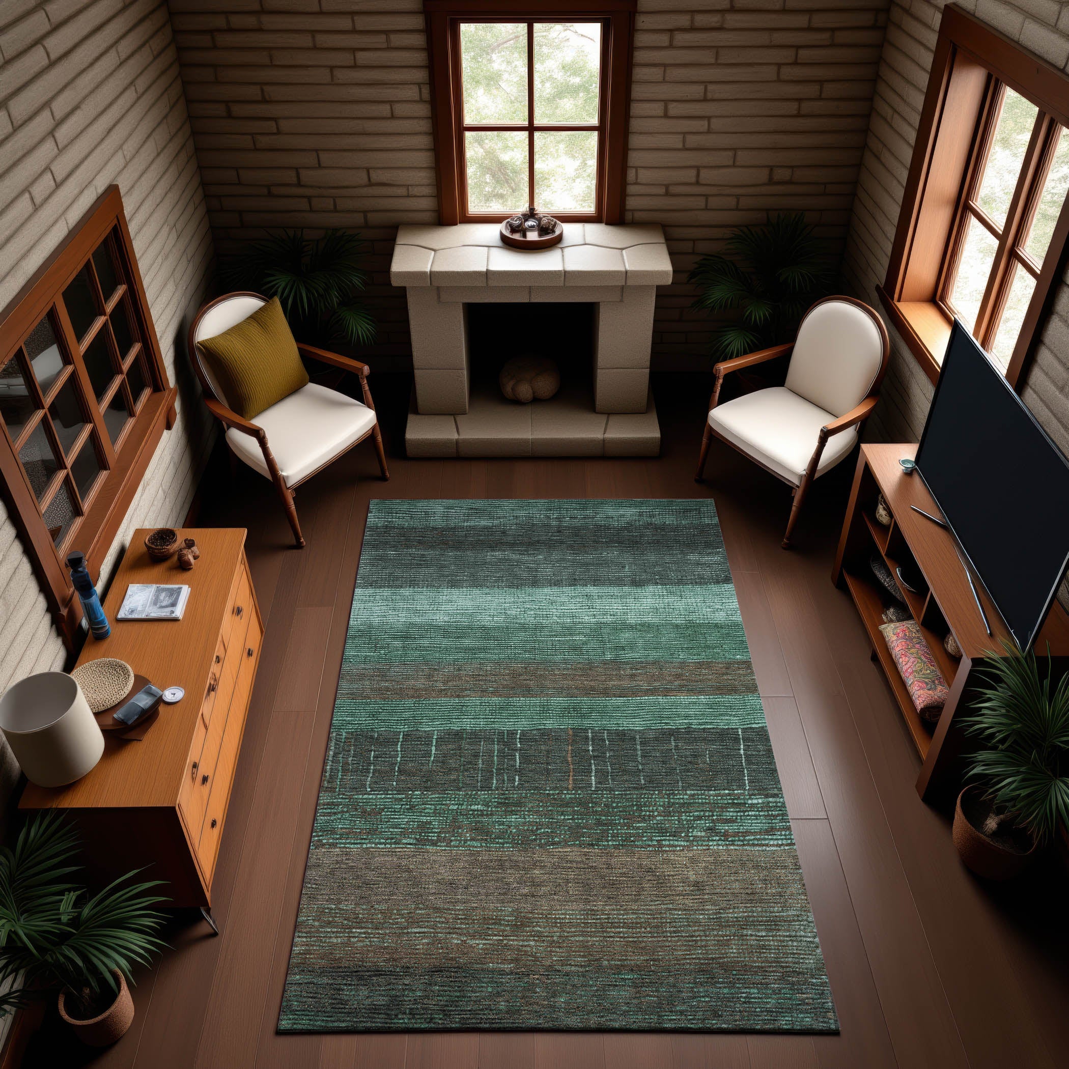 Baku Machine Washable Transitional Teal Rug 2'6" x 3'10" #shape_Rectangle