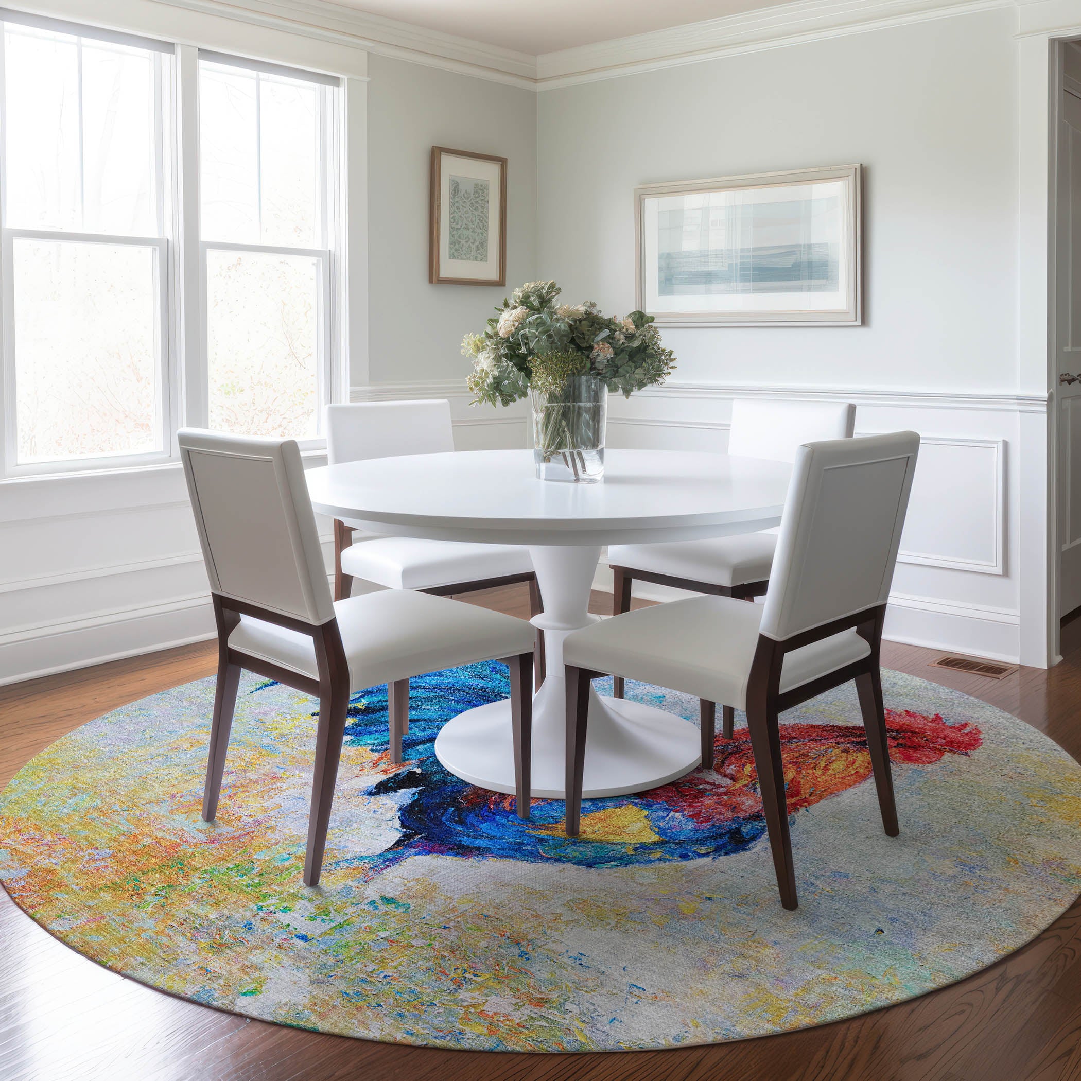 Queenstown Machine Washable Kitchen Blue Multi Rug 8' x 8' #shape_Round