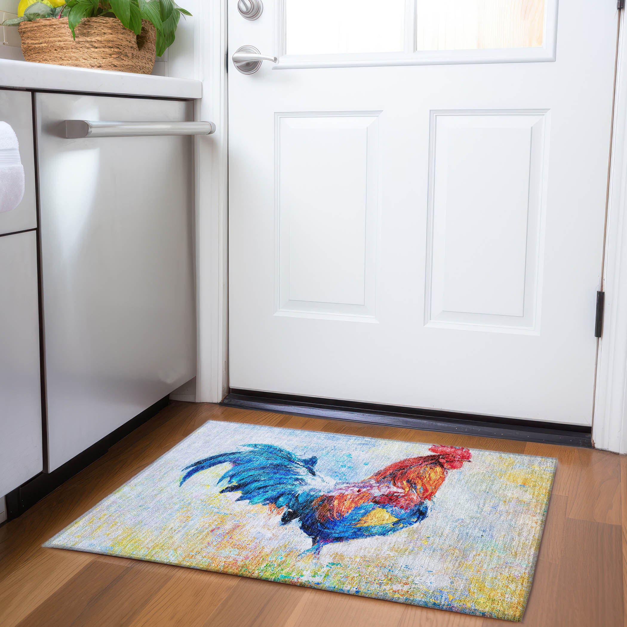 Queenstown Machine Washable Kitchen Blue Multi Rug 1'8" x 2'6" #shape_Rectangle