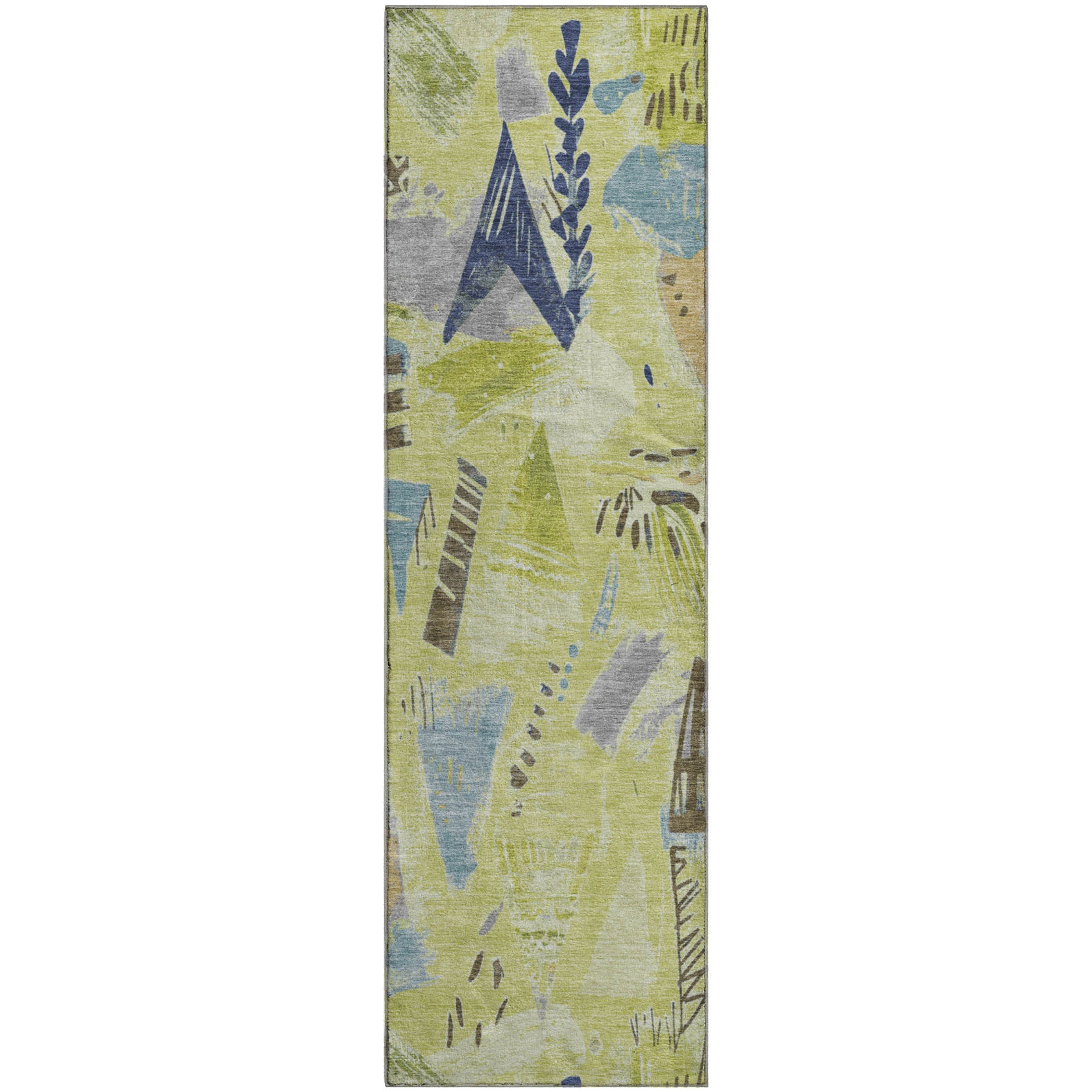 Cusco Machine Washable Transitional Aloe Green Rug 2'3" x 7'6" #shape_Runner
