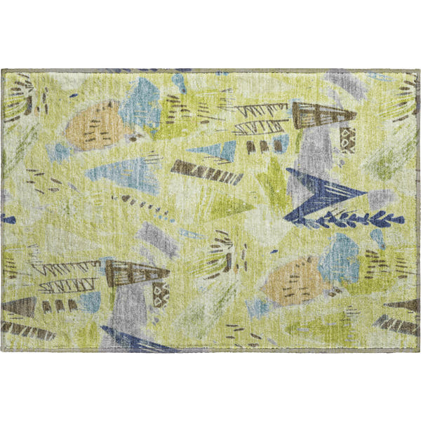 Cusco Machine Washable Transitional Aloe Green Rug 1'8" x 2'6"