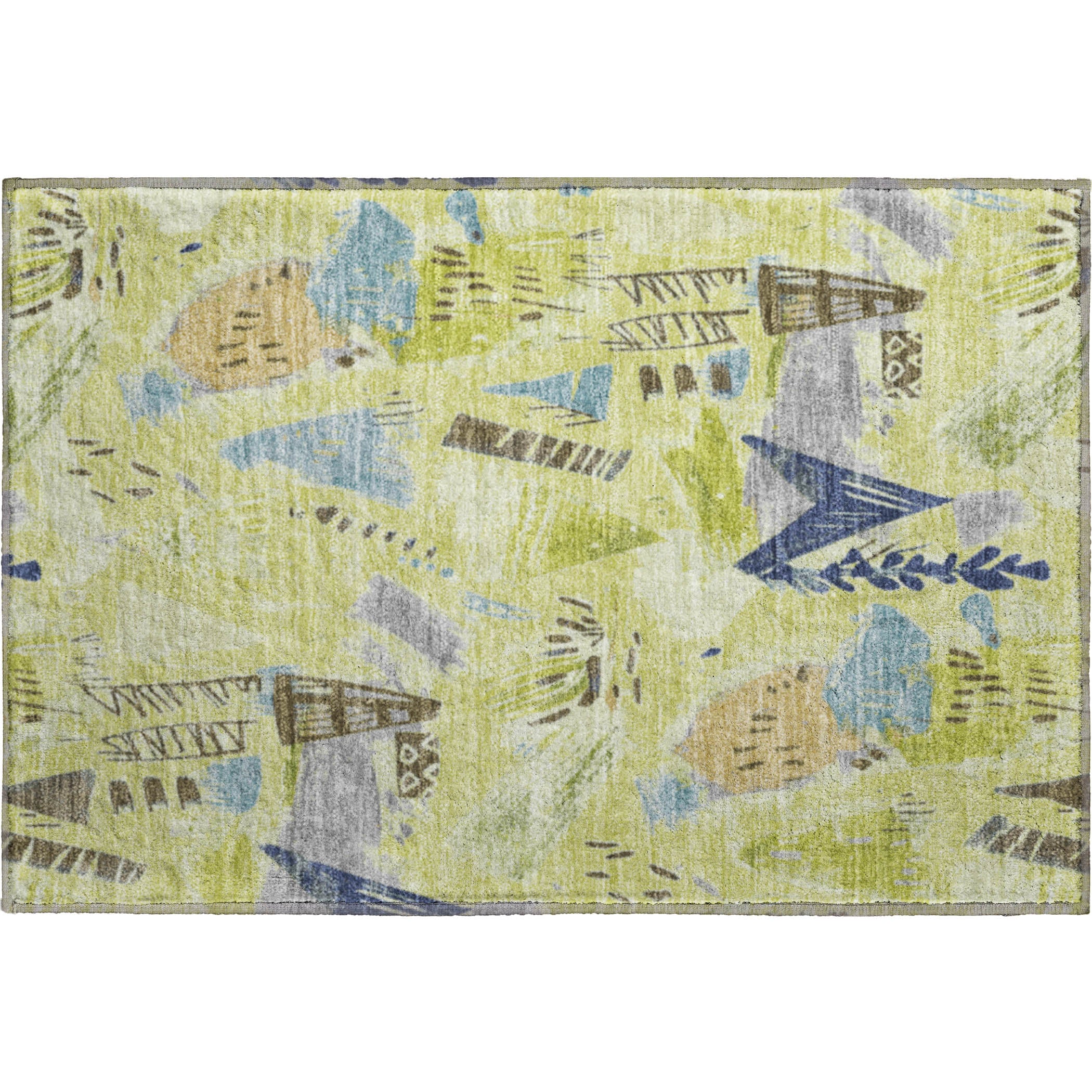Cusco Machine Washable Transitional Aloe Green Rug 1'8" x 2'6" #shape_Rectangle