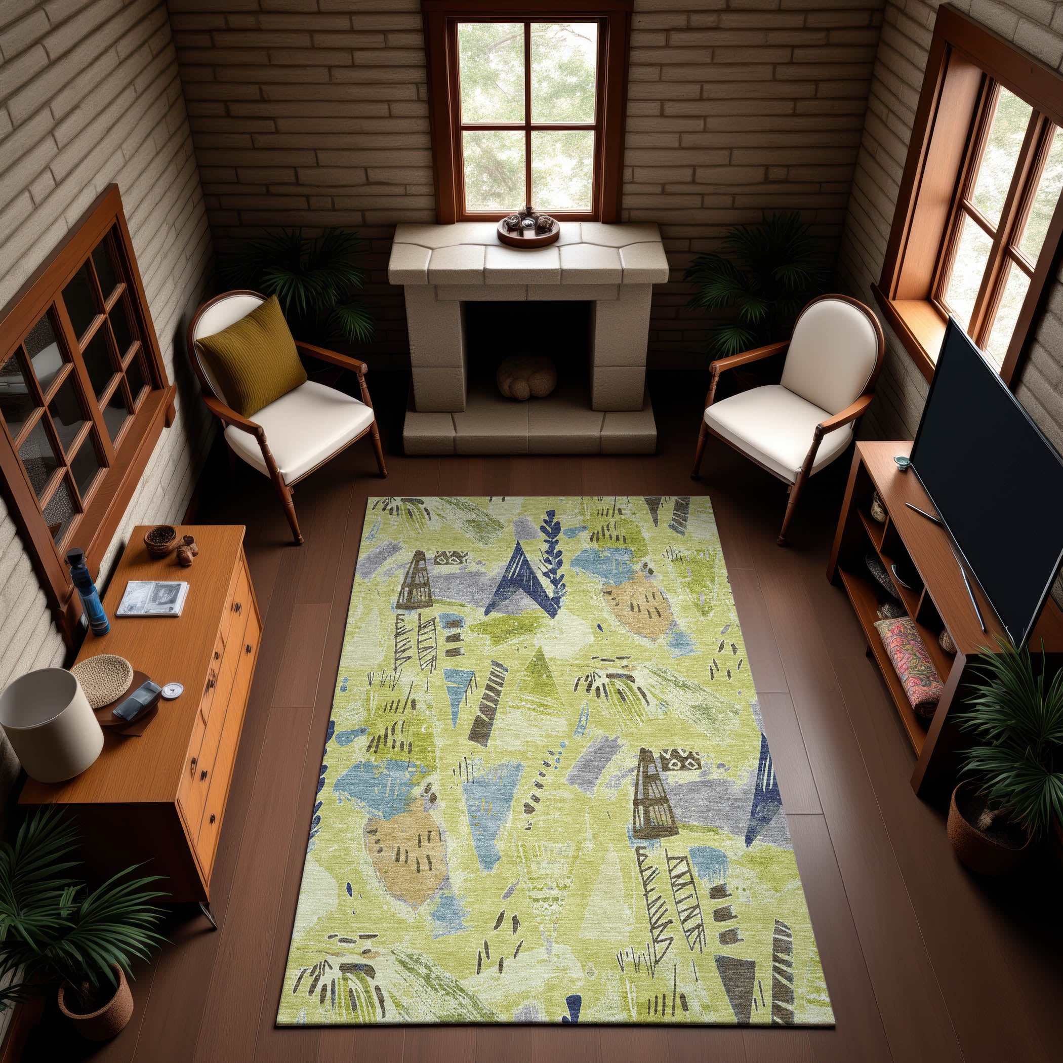 Cusco Machine Washable Transitional Aloe Green Rug 2'6" x 3'10" #shape_Rectangle