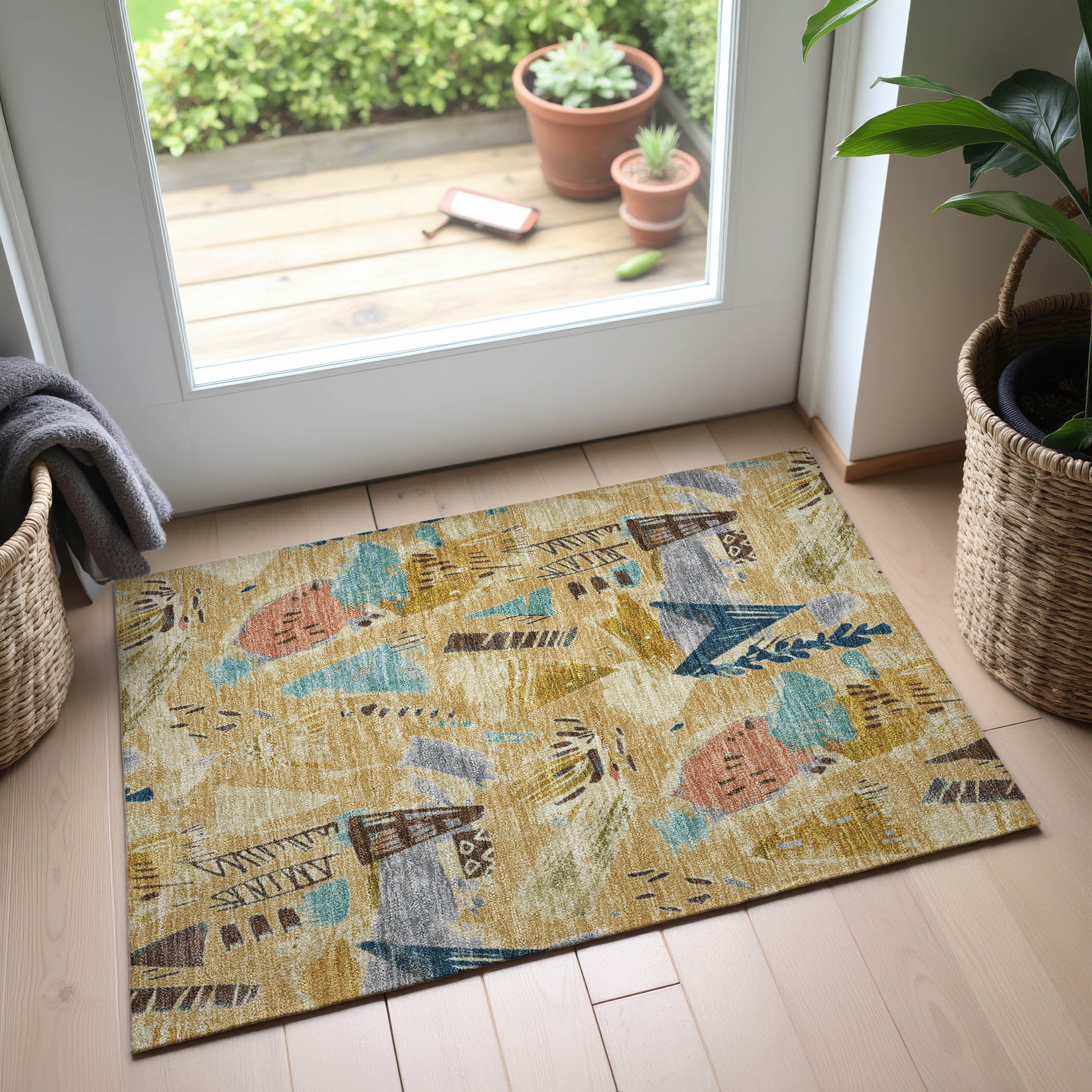 Cusco Machine Washable Transitional Gold Rug 1'8" x 2'6" #shape_Rectangle