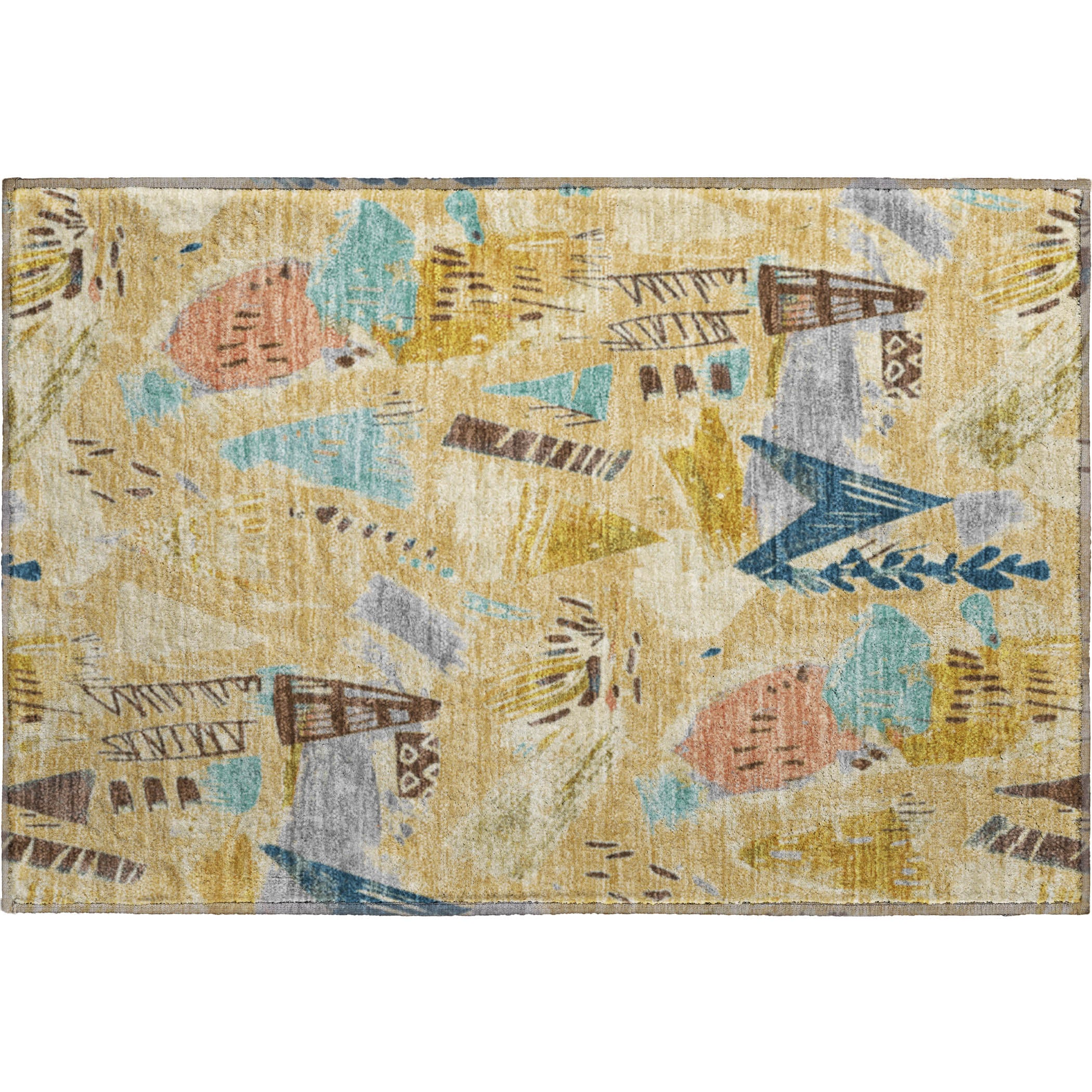 Cusco Machine Washable Transitional Gold Rug 1'8" x 2'6" #shape_Rectangle