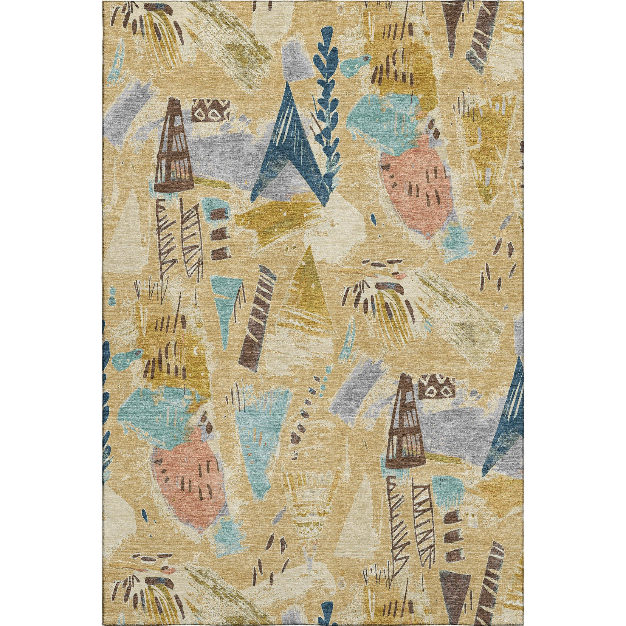 Cusco Machine Washable Transitional Gold Rug 2'6" x 3'10" #shape_Rectangle
