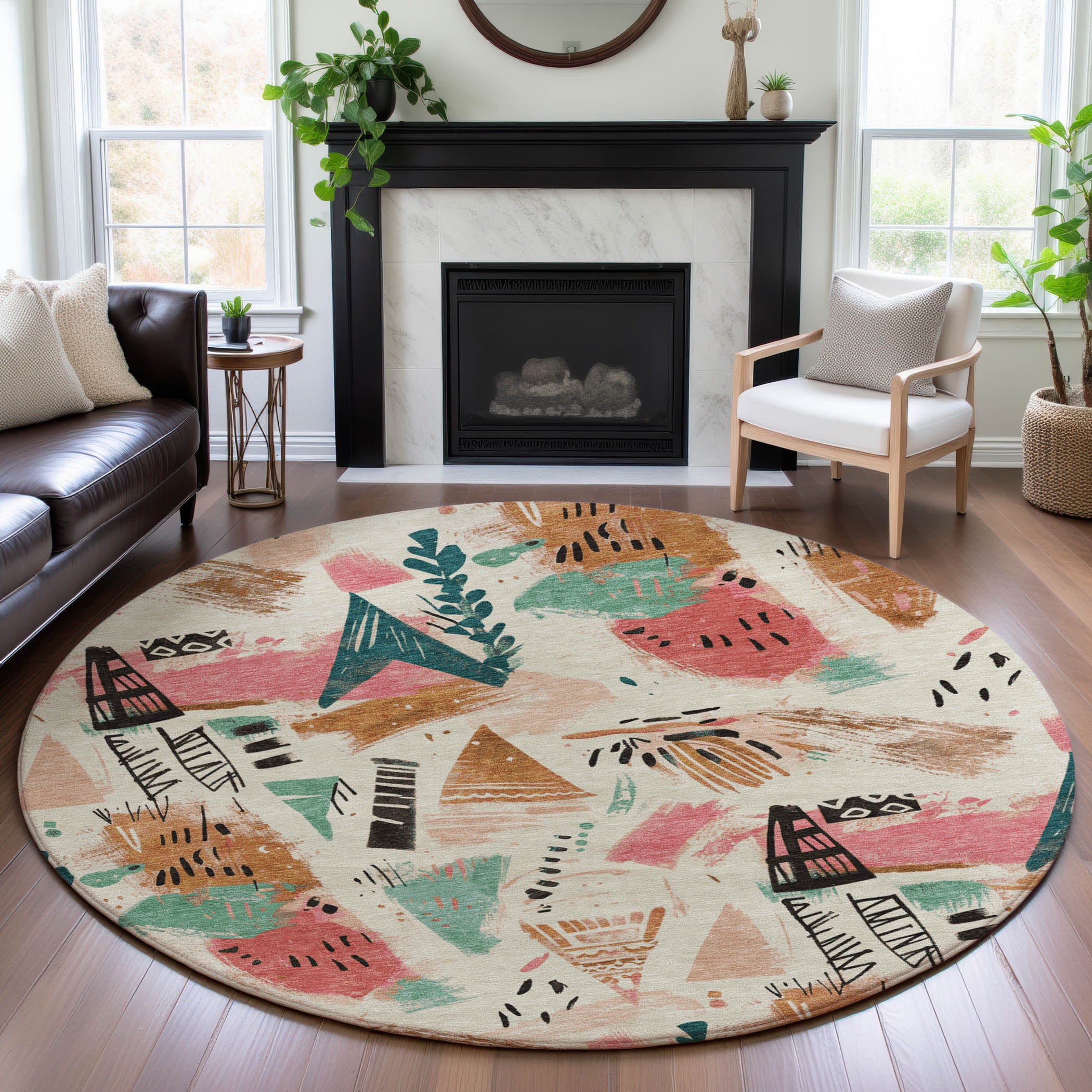 Cusco Machine Washable Transitional Ivory Rug 8' x 8' #shape_Round