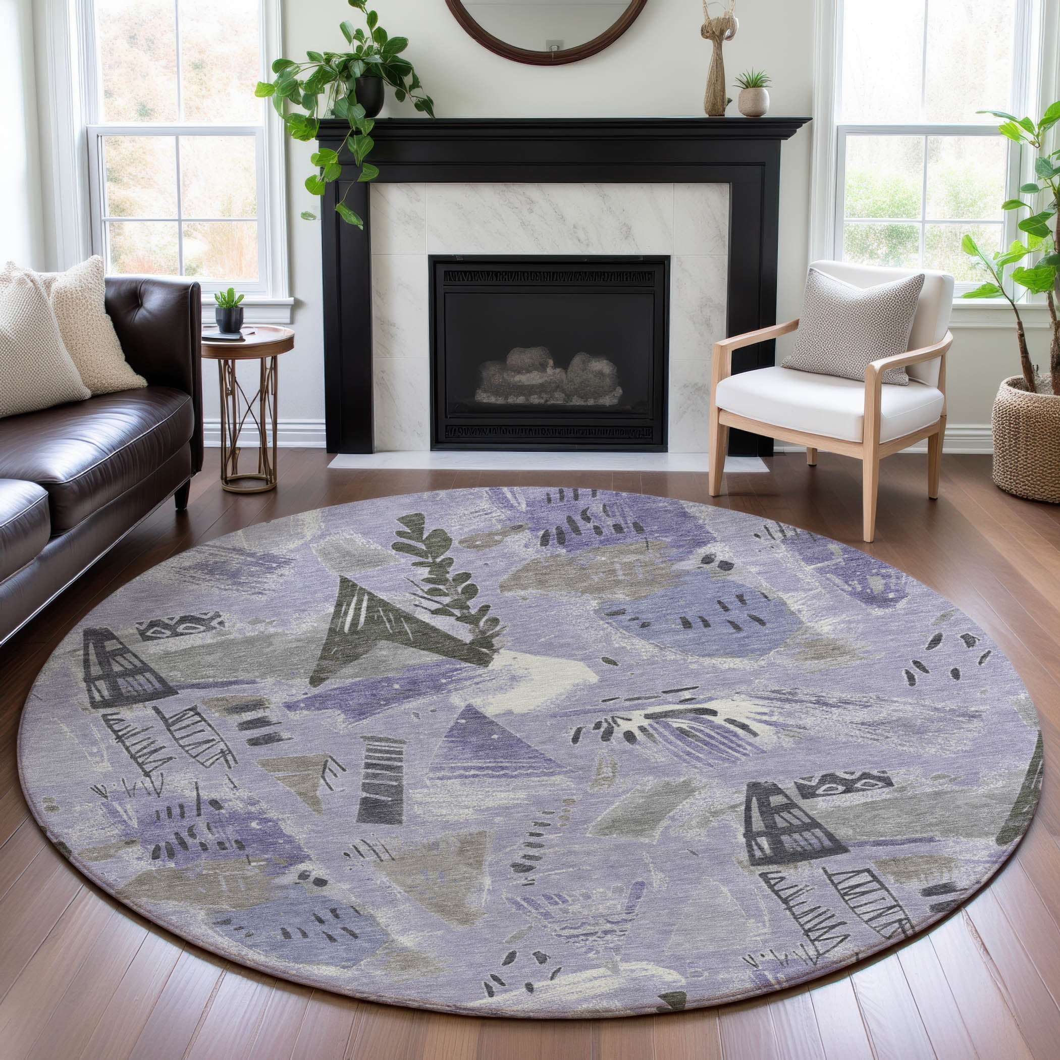 Cusco Machine Washable Transitional Lavender Purple Rug 8' x 8' #shape_Round