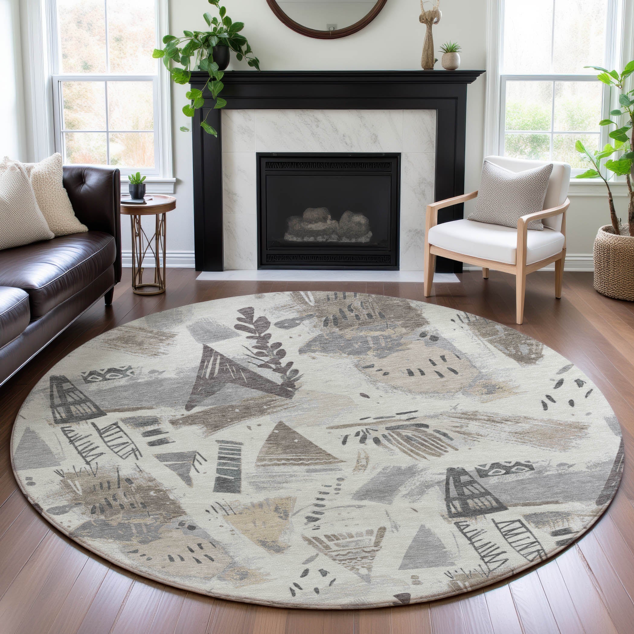 Cusco Machine Washable Transitional Linen Ivory Rug 8' x 8' #shape_Round