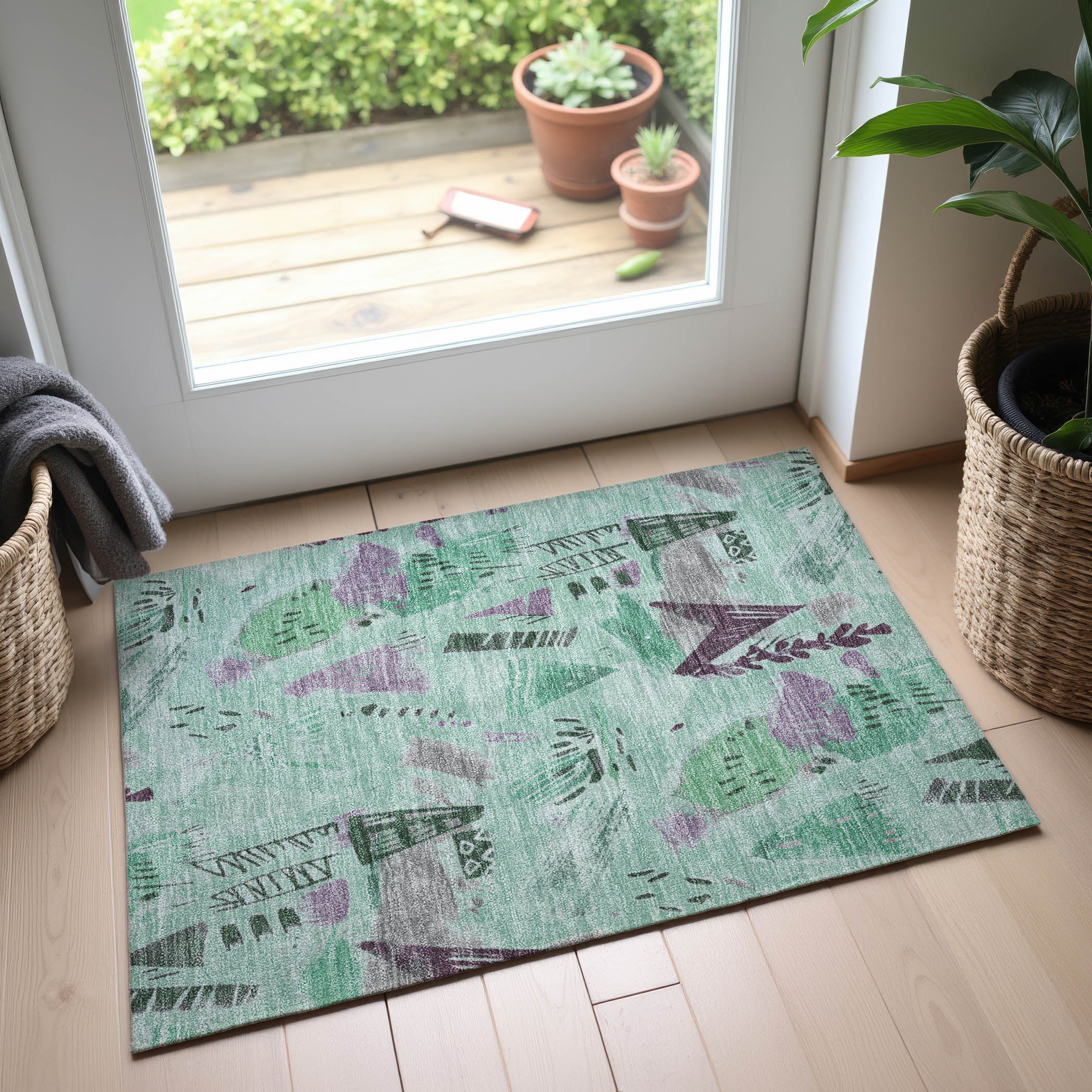 Cusco Machine Washable Transitional Seafoam Blue Rug 1'8" x 2'6" #shape_Rectangle