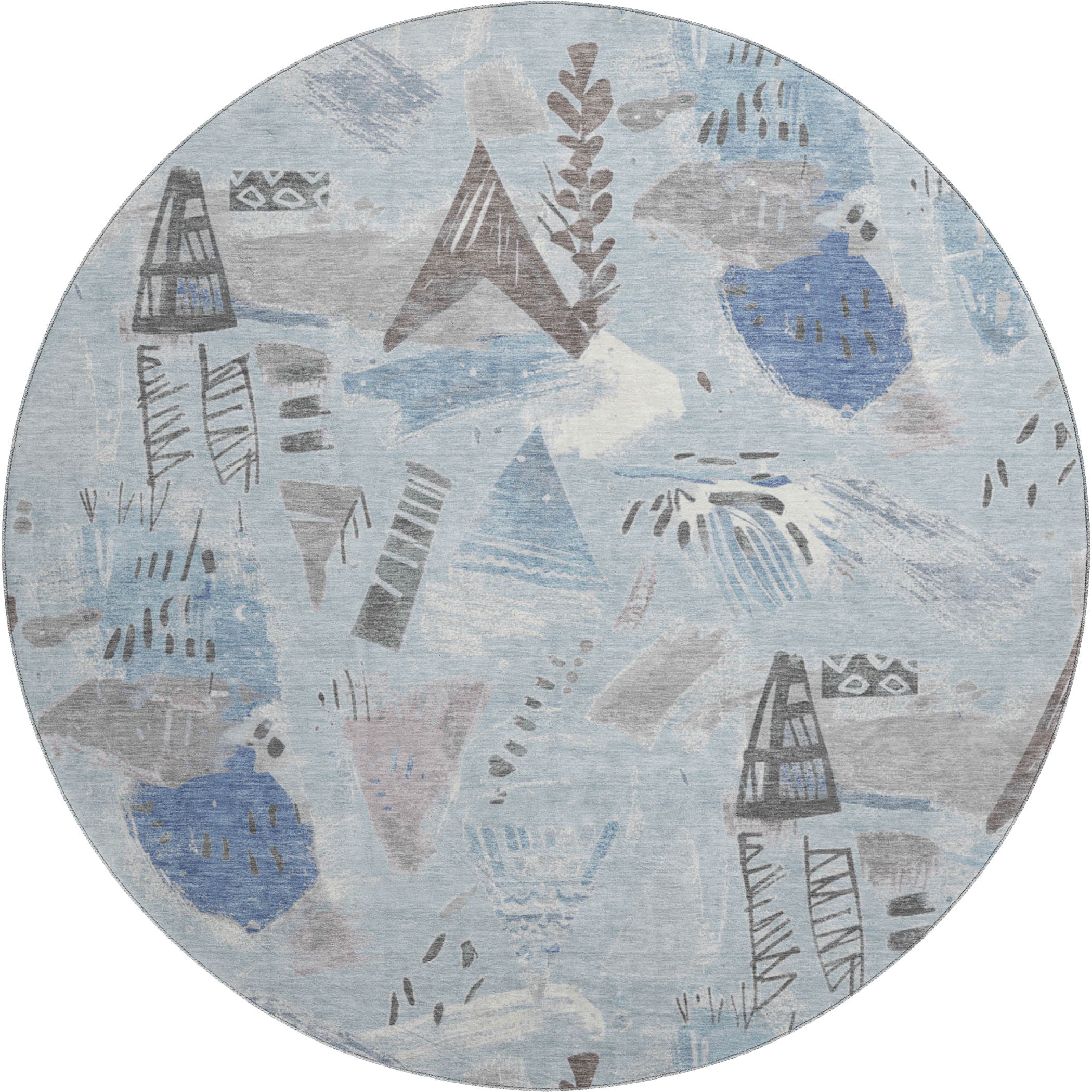 Cusco Machine Washable Transitional Sky Blue Rug 8' x 8' #shape_Round