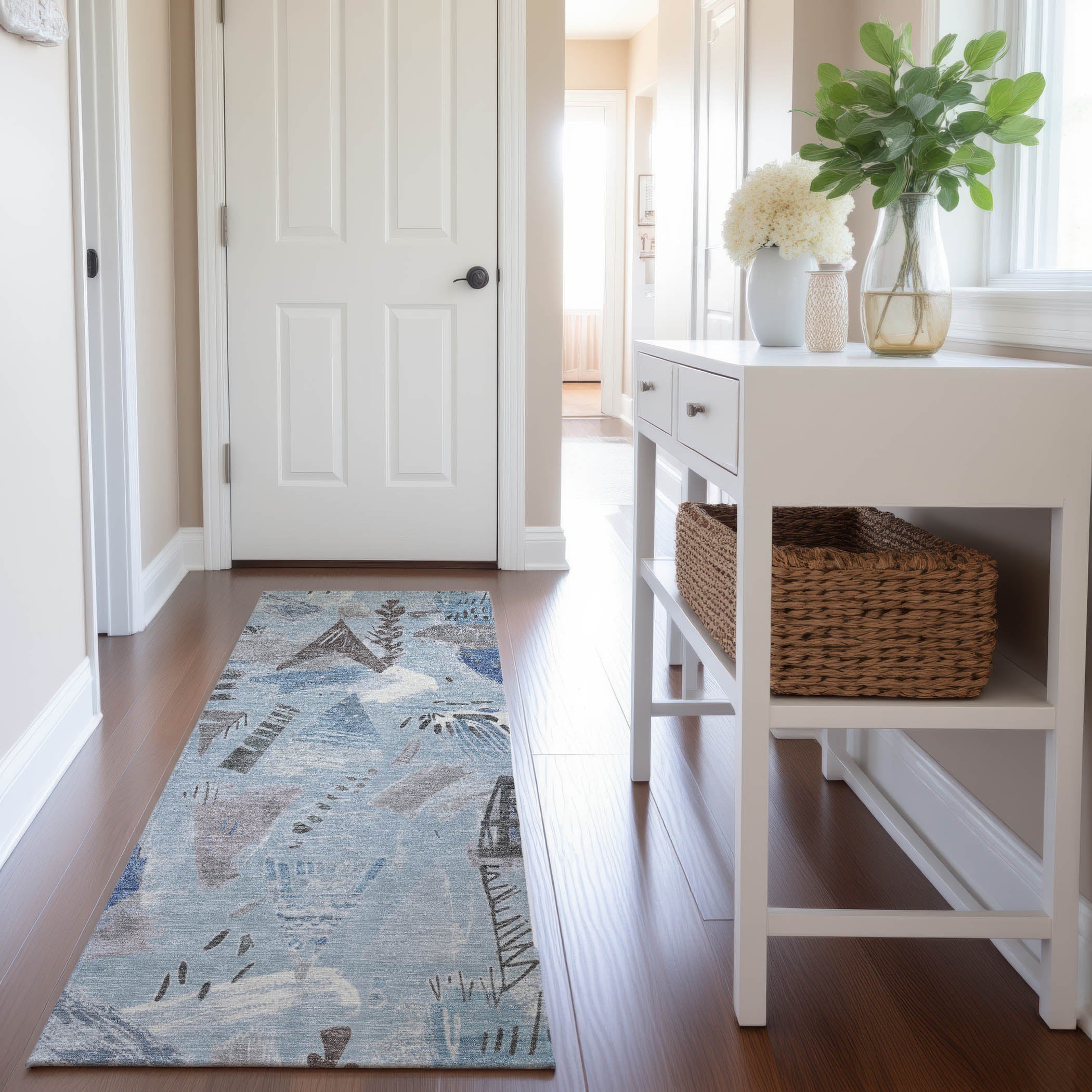 Cusco Machine Washable Transitional Sky Blue Rug 2'3" x 7'6" #shape_Runner