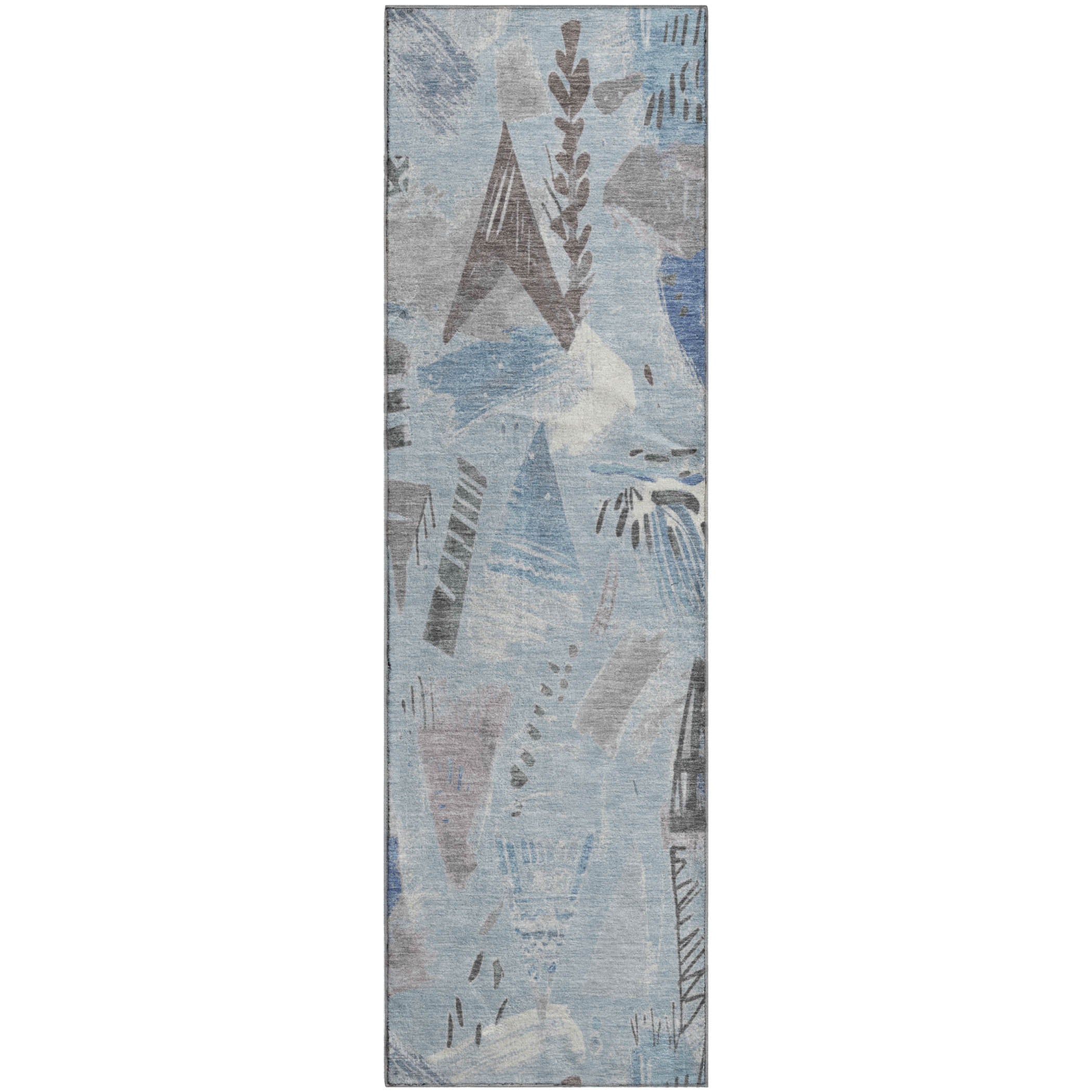 Cusco Machine Washable Transitional Sky Blue Rug 2'3" x 7'6" #shape_Runner