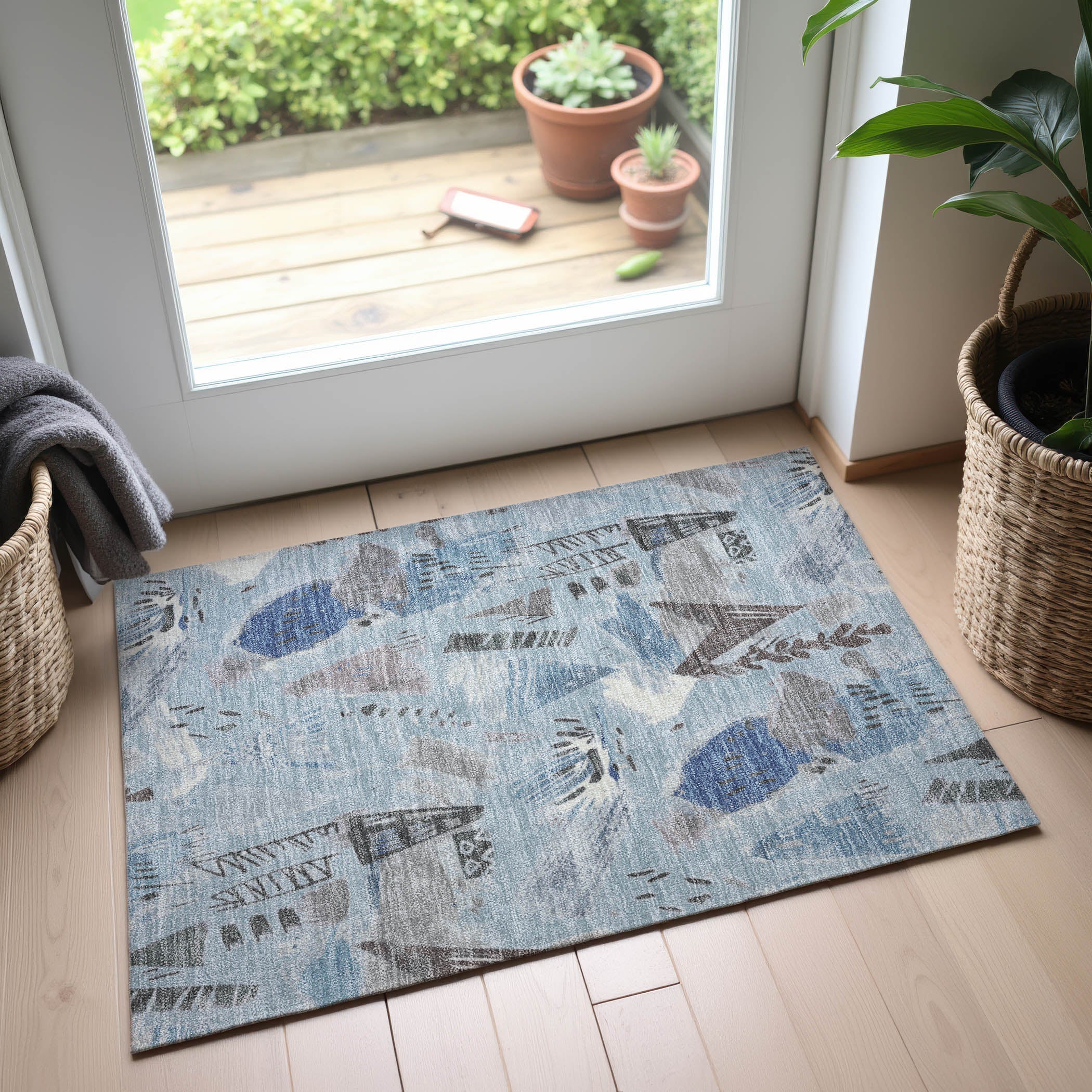 Cusco Machine Washable Transitional Sky Blue Rug 1'8" x 2'6" #shape_Rectangle