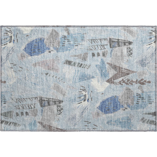 Cusco Machine Washable Transitional Sky Blue Rug 1'8" x 2'6"