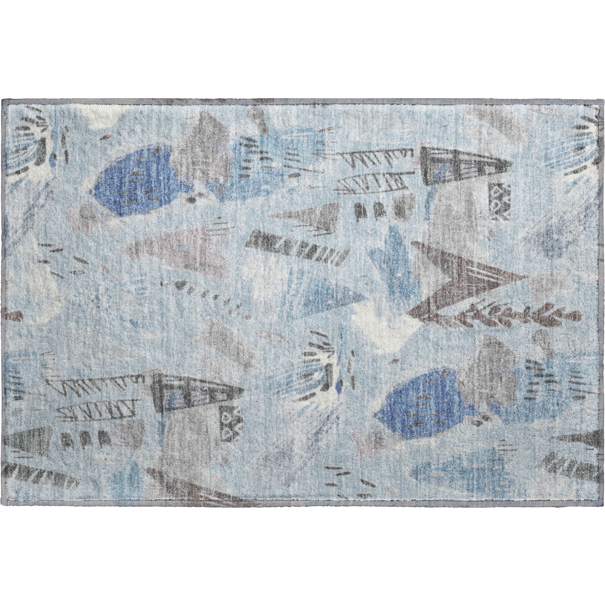 Cusco Machine Washable Transitional Sky Blue Rug 1'8" x 2'6" #shape_Rectangle