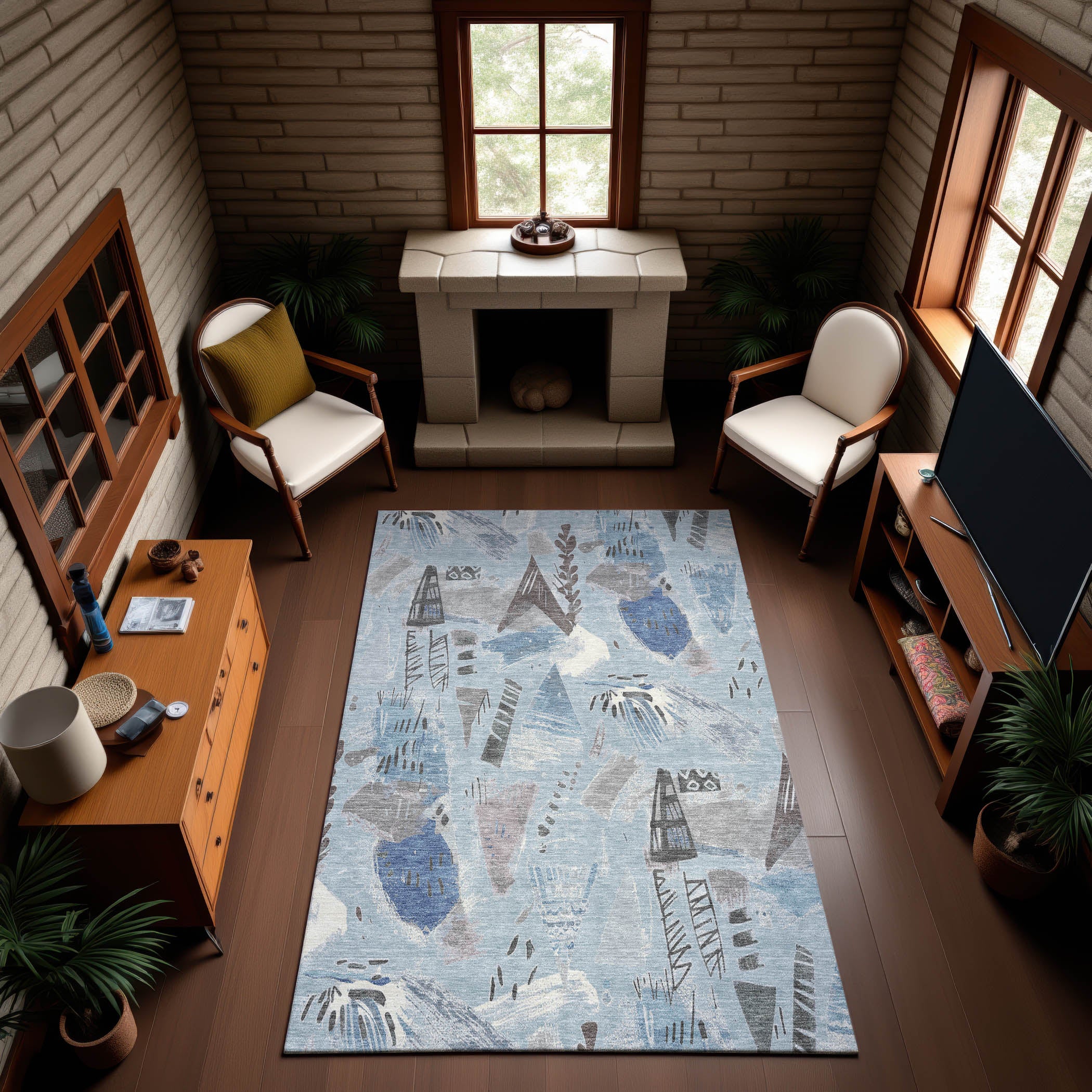 Cusco Machine Washable Transitional Sky Blue Rug 2'6" x 3'10" #shape_Rectangle