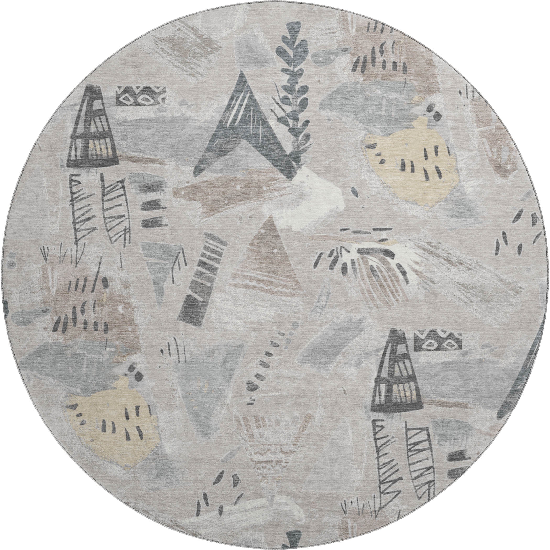 Cusco Machine Washable Transitional Taupe Brown Rug 8' x 8' #shape_Round