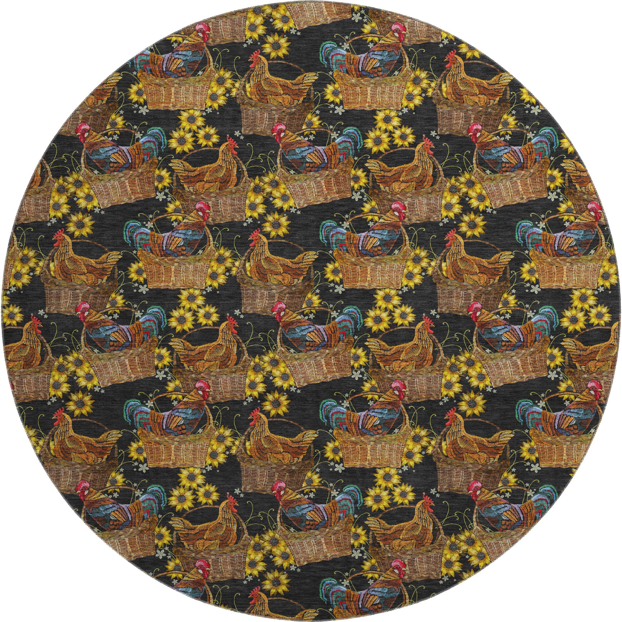 Bruges Machine Washable Kitchen Midnight Black Rug 8' x 8' #shape_Round
