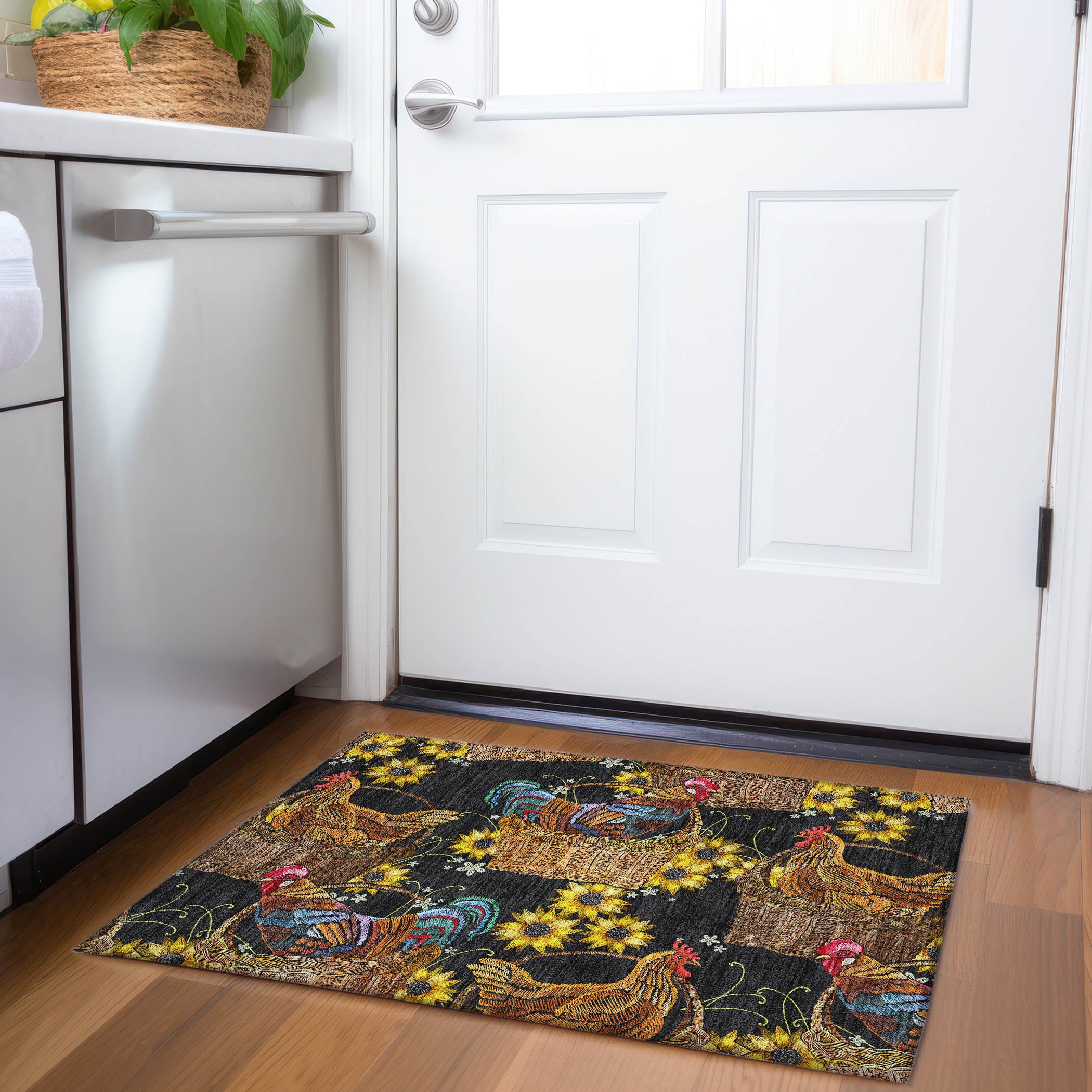 Bruges Machine Washable Kitchen Midnight Black Rug 1'8" x 2'6" #shape_Rectangle