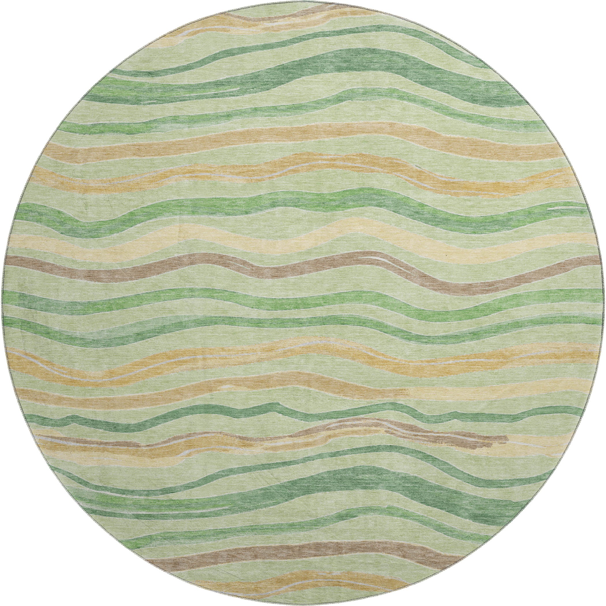 Nairobi Machine Washable Transitional Green Rug 8' x 8' #shape_Round