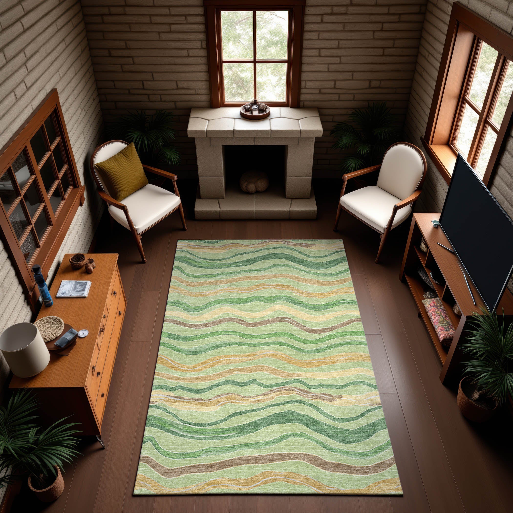 Nairobi Machine Washable Transitional Green Rug 2'6" x 3'10" #shape_Rectangle
